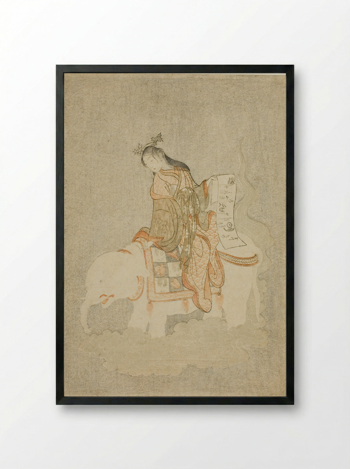 Courtesan on White Elephant - Suzuki Harunobu - Framed Print Black