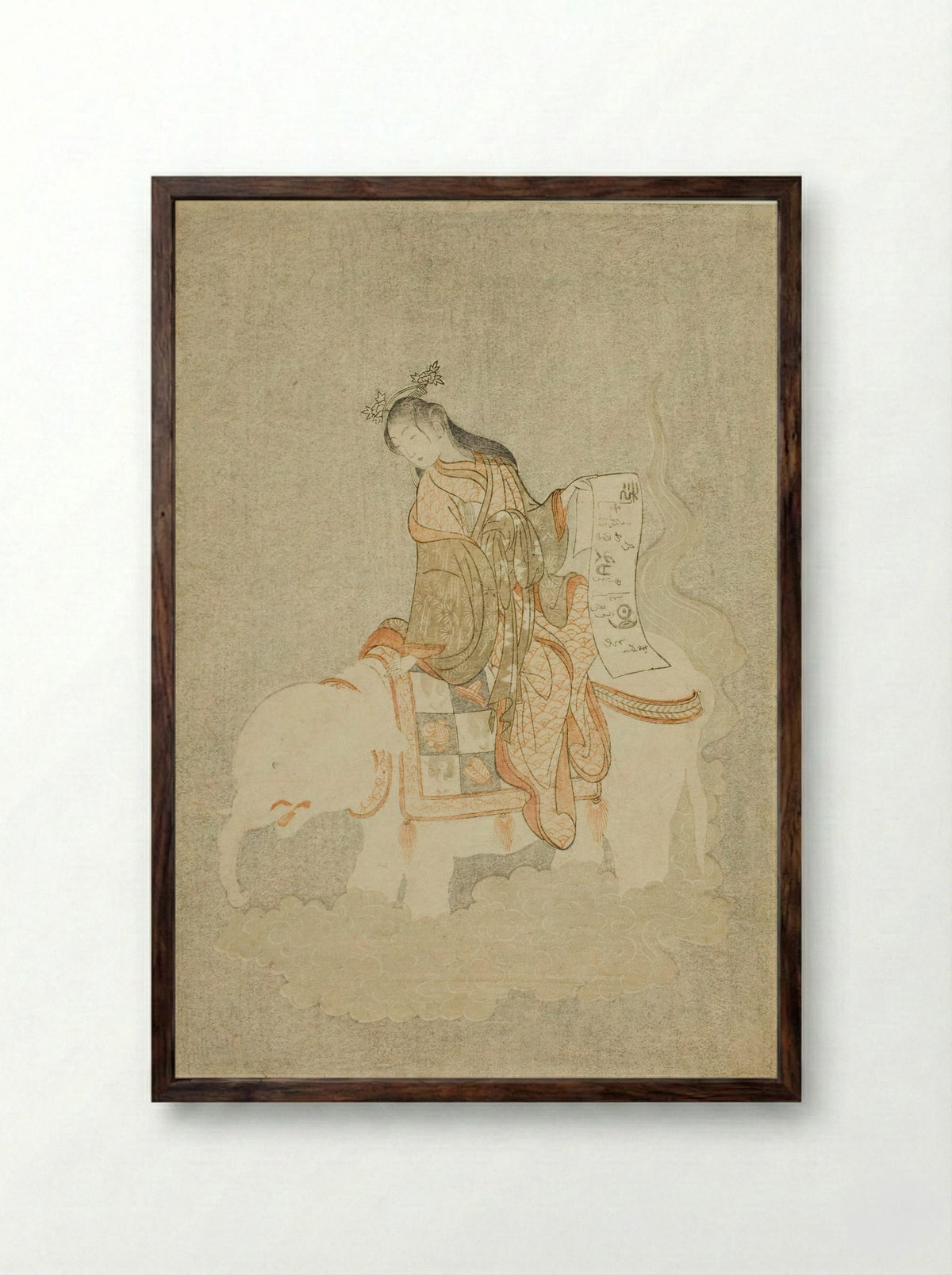 Courtesan on White Elephant - Suzuki Harunobu - Framed Print Dark Wood