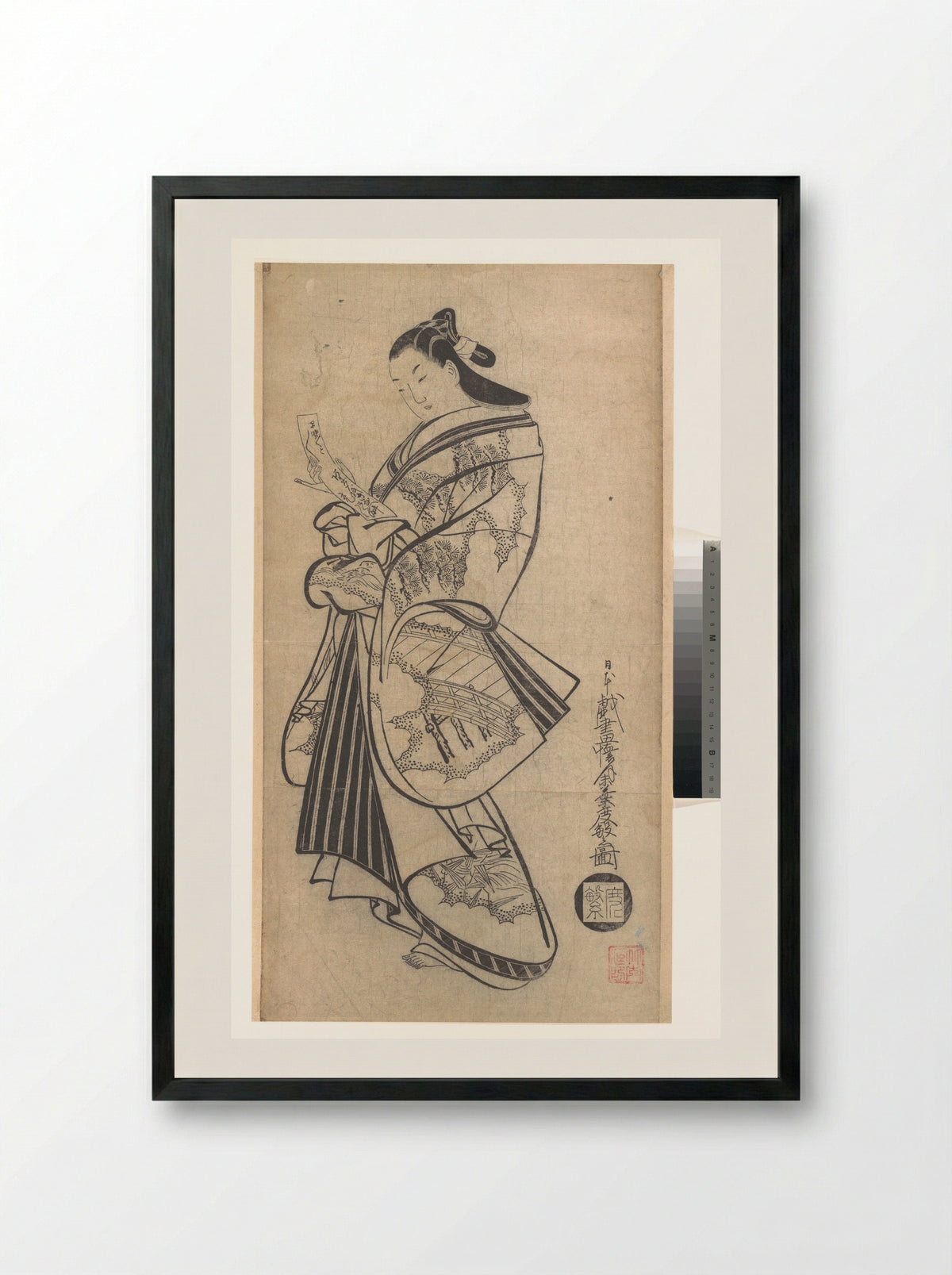 Courtesan with Poetry Card (Tanzaku) at the New Year - Kaigetsudō Dohan - Framed Print Black