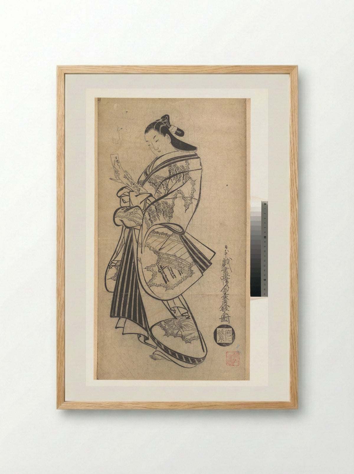 Courtesan with Poetry Card (Tanzaku) at the New Year - Kaigetsudō Dohan - Framed Print Wood