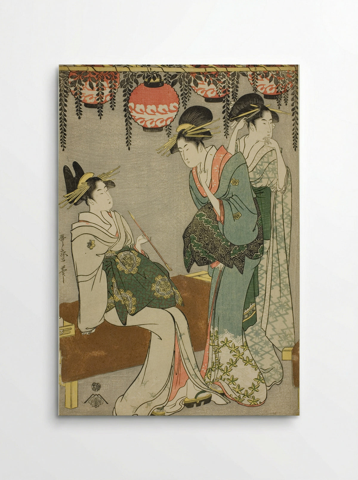 Courtesans beneath Wisteria Arbor - Kitagawa Utamaro - Poster