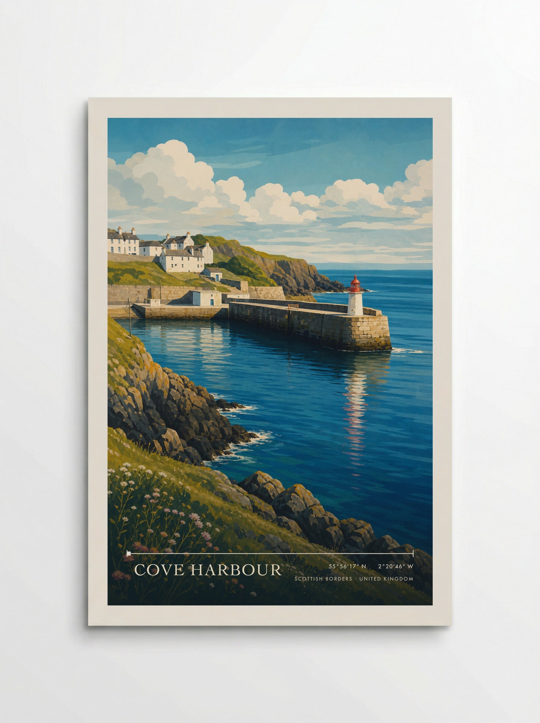 Cove Harbour Scottish Borders United Kingdom Travel Poster - Poster