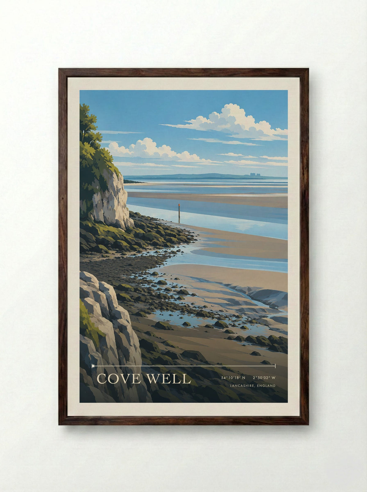 Cove Well, Lancashire, England | Travel Poster - Framed Print Dark Wood