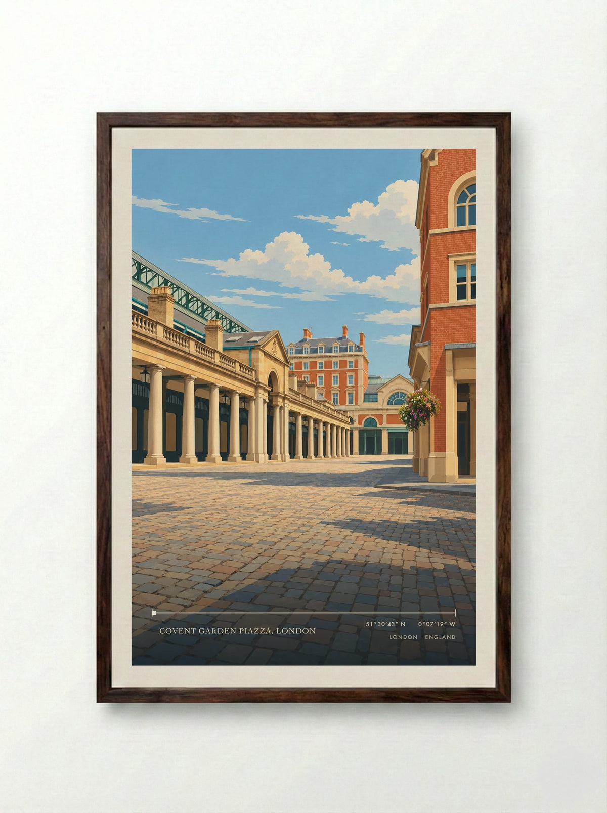 Covent Garden Piazza, London | Travel Poster - Framed Print Dark Wood