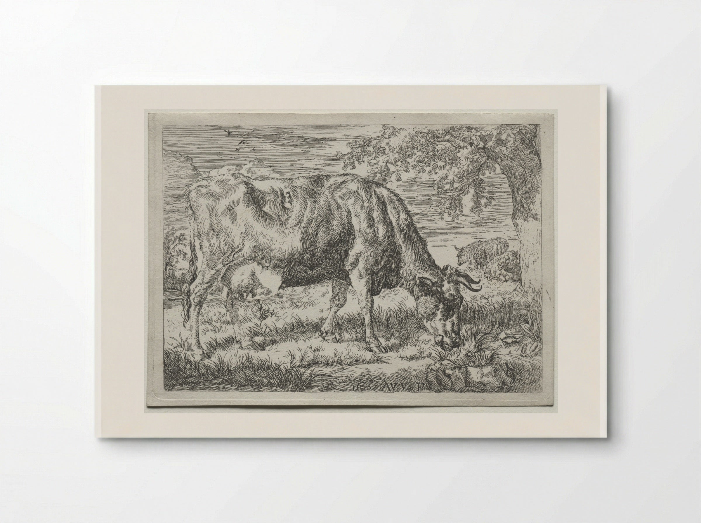 Cow and Two Sheep at the Foot of a Tree - Adriaen van de Velde - Poster