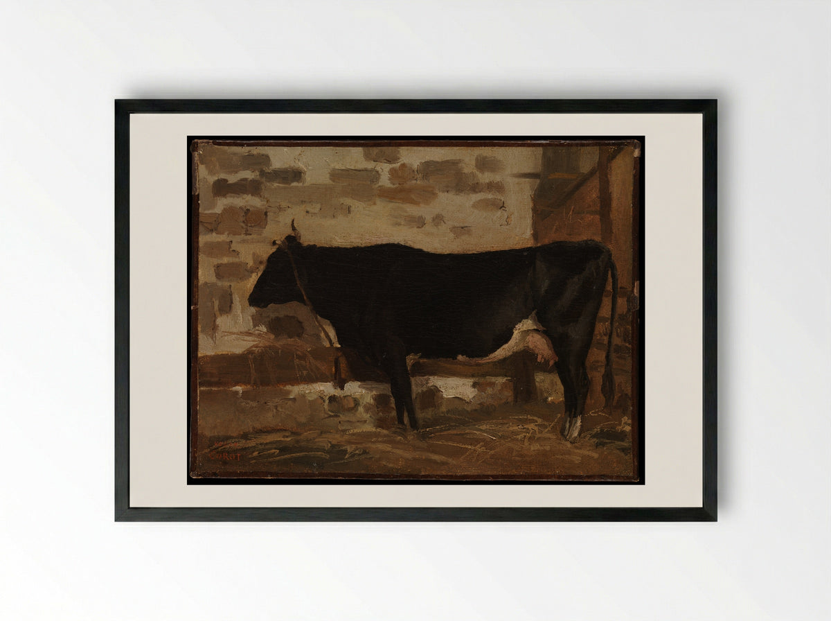 Cow in a Barn - Camille Corot - Framed Print Black
