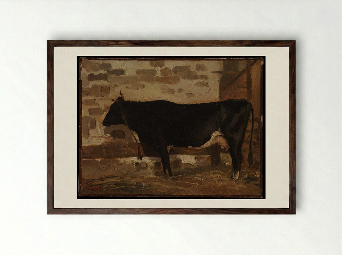 Cow in a Barn - Camille Corot - Framed Print Dark Wood
