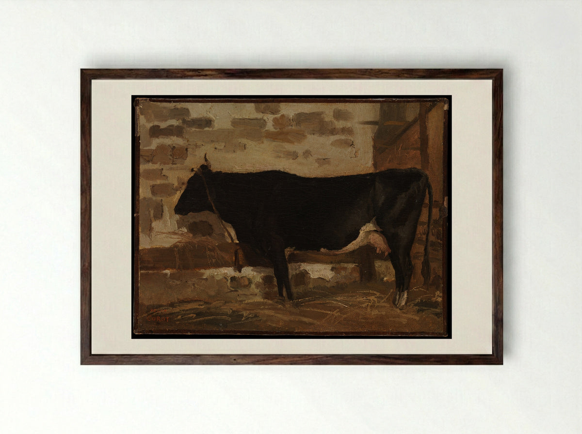 Cow in a Barn - Camille Corot - Framed Print Dark Wood