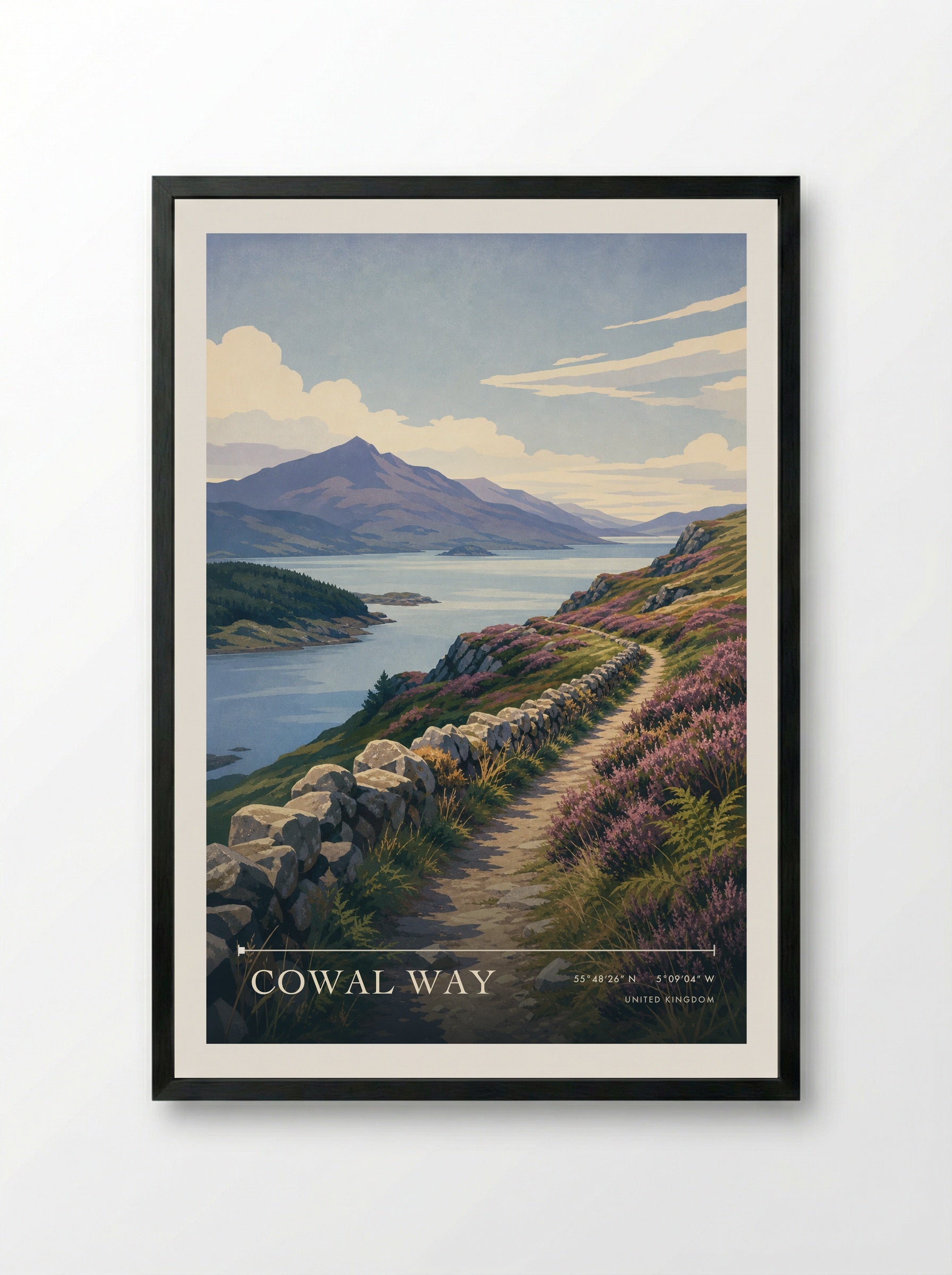 Cowal Way United Kingdom Travel Poster - Framed Print Black