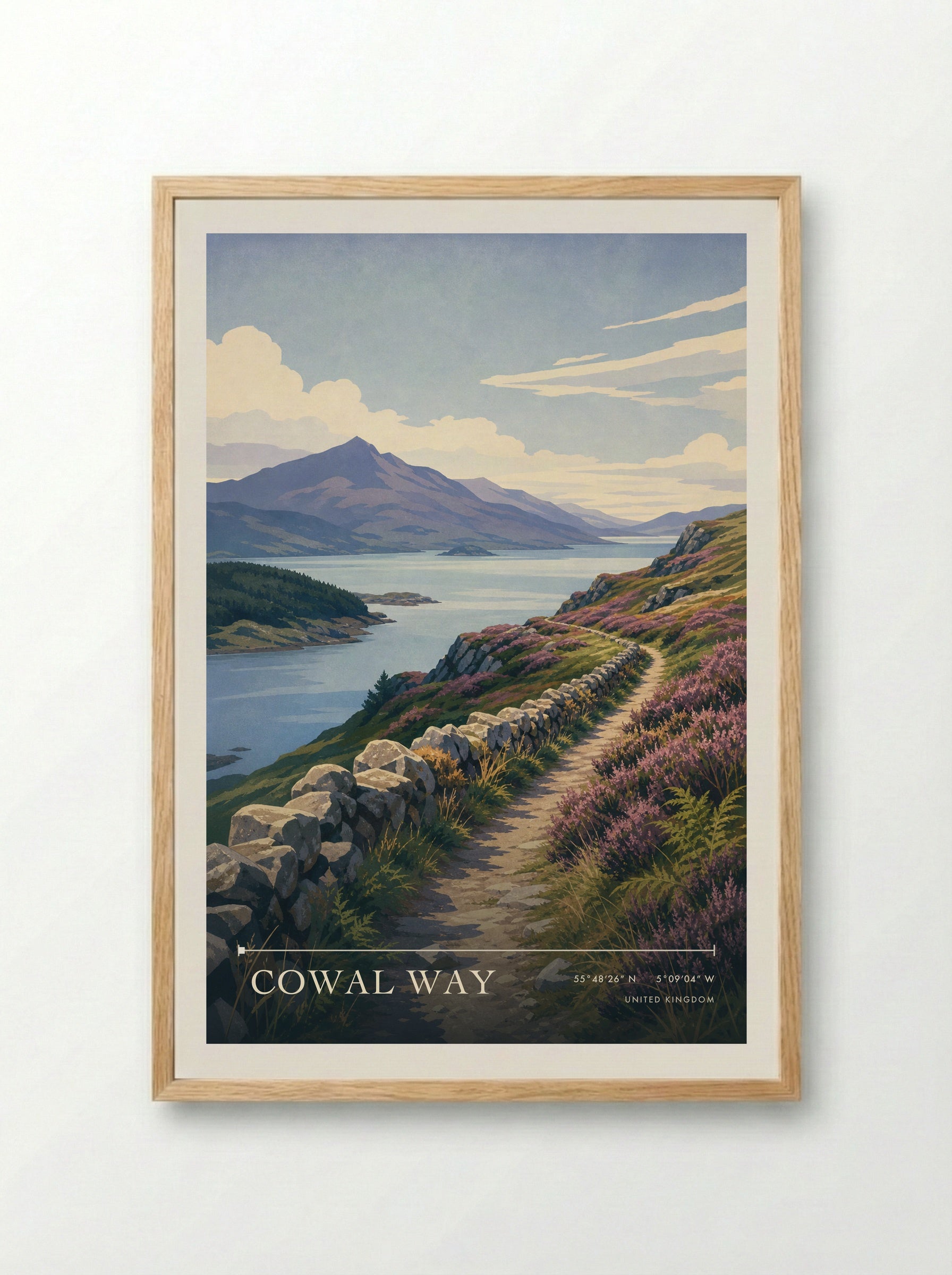 Cowal Way United Kingdom Travel Poster - Framed Print Wood