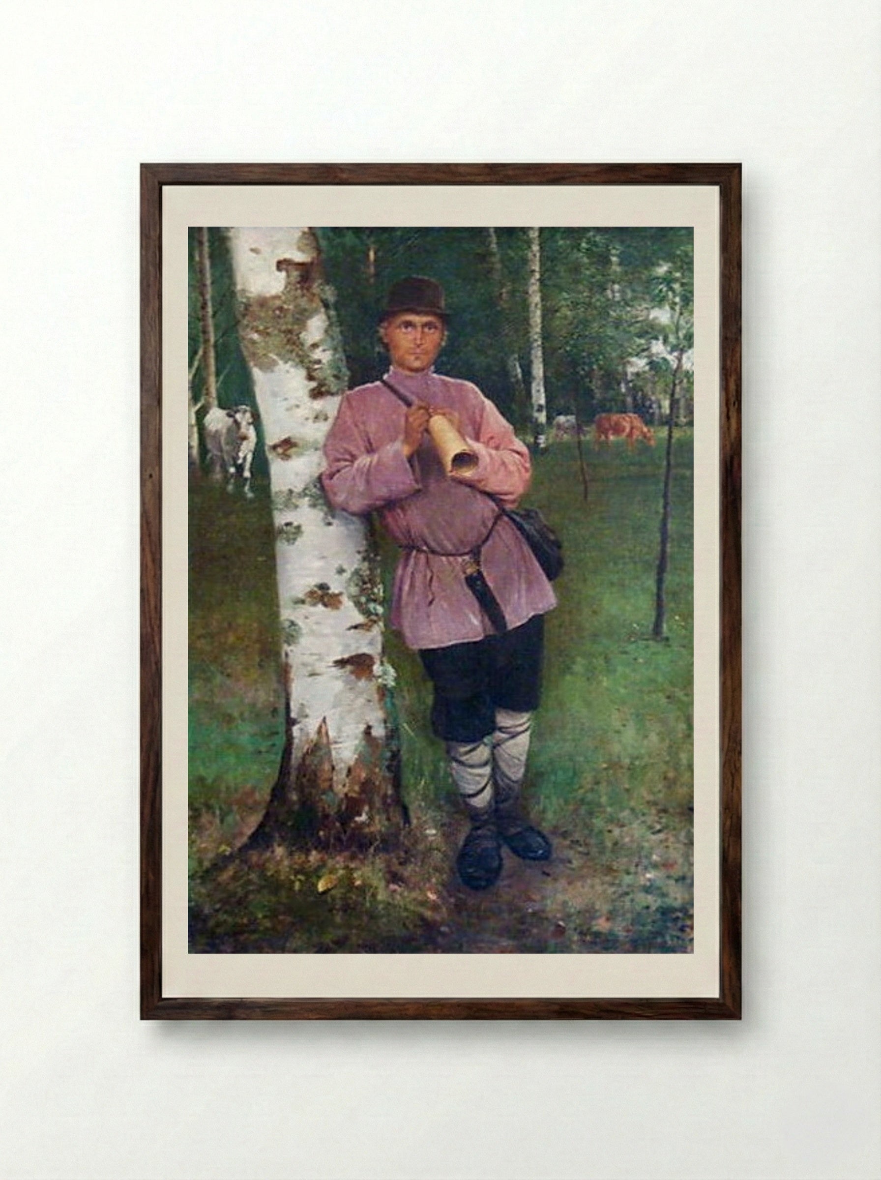 Cowboy - Nikolay Bogdanov-Belsky - Framed Print Dark Wood