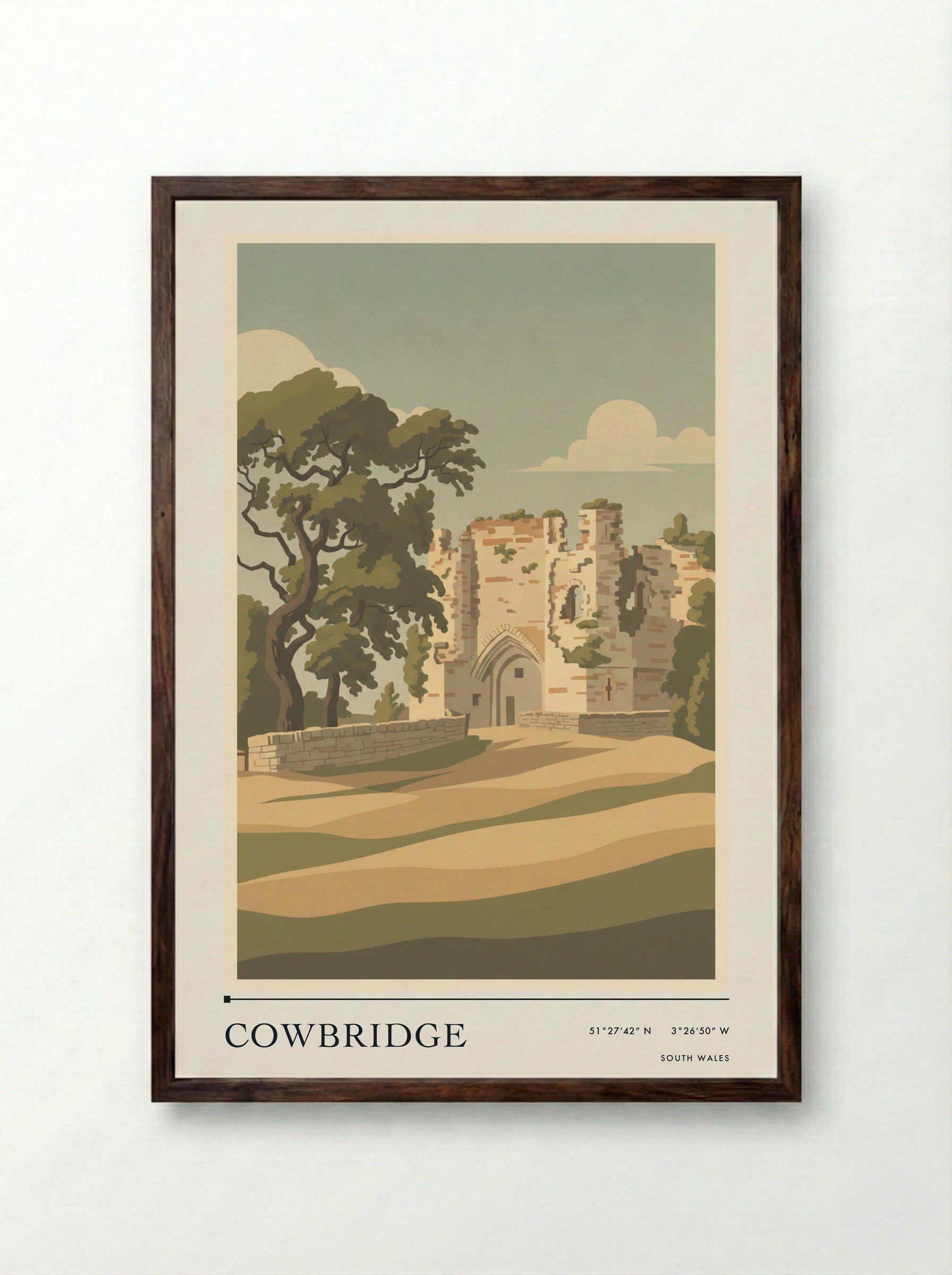 Cowbridge South Wales Wales Travel Poster - Framed Print Dark Wood
