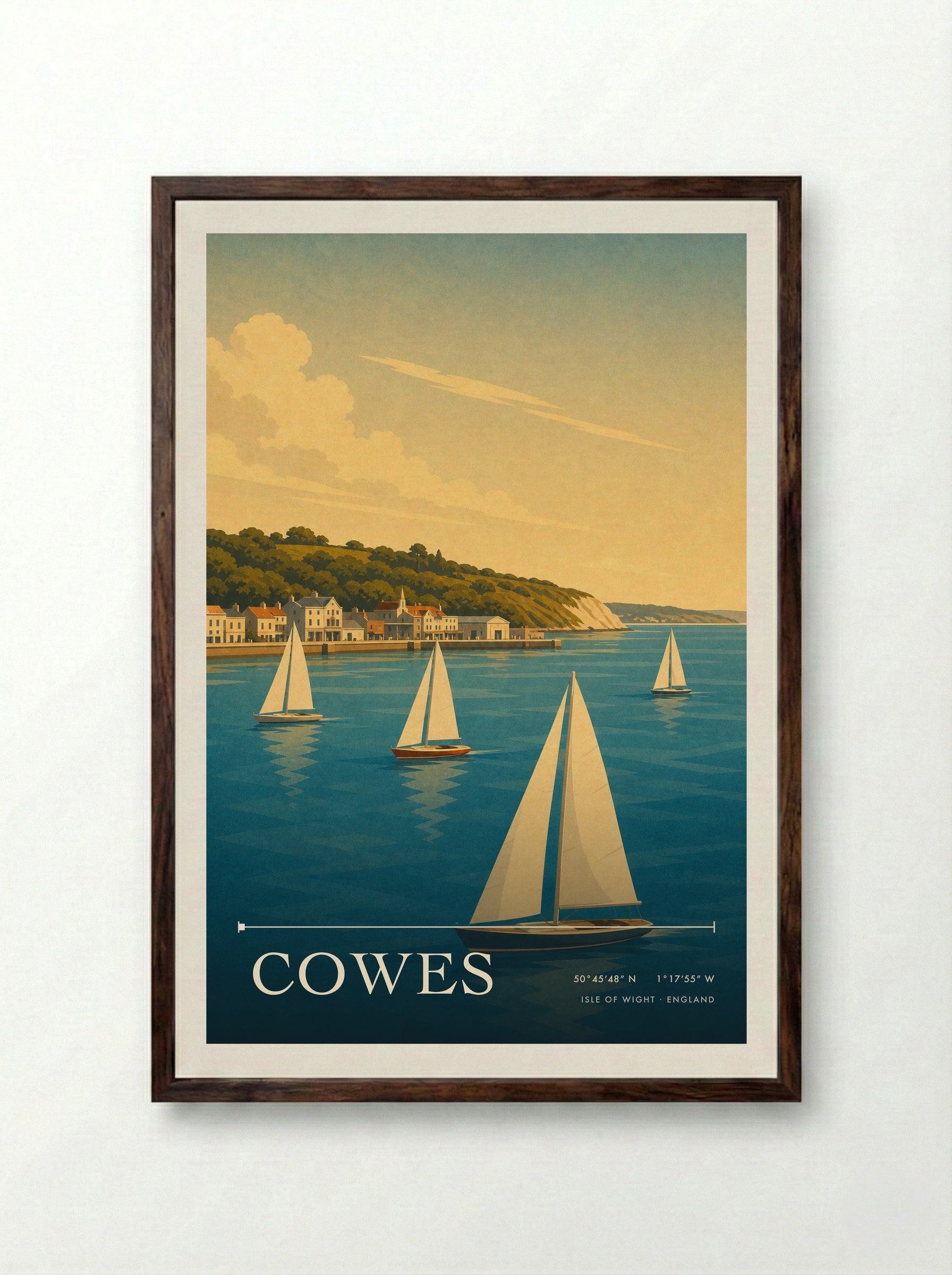 Cowes Isle of Wight England Travel Poster - Framed Print Dark Wood