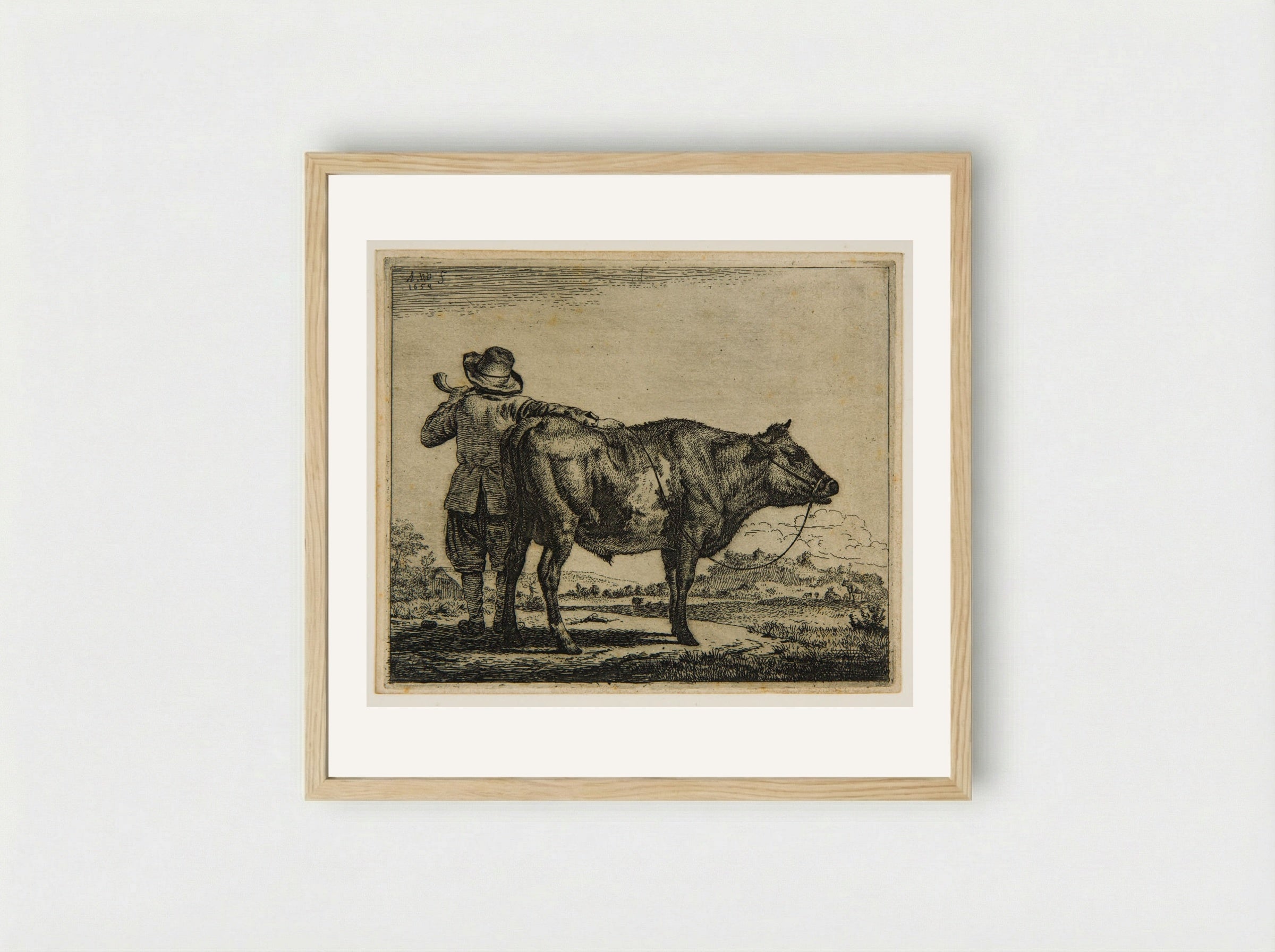 Cowherd and Bull - Adriaen van de Velde - Framed Print Wood