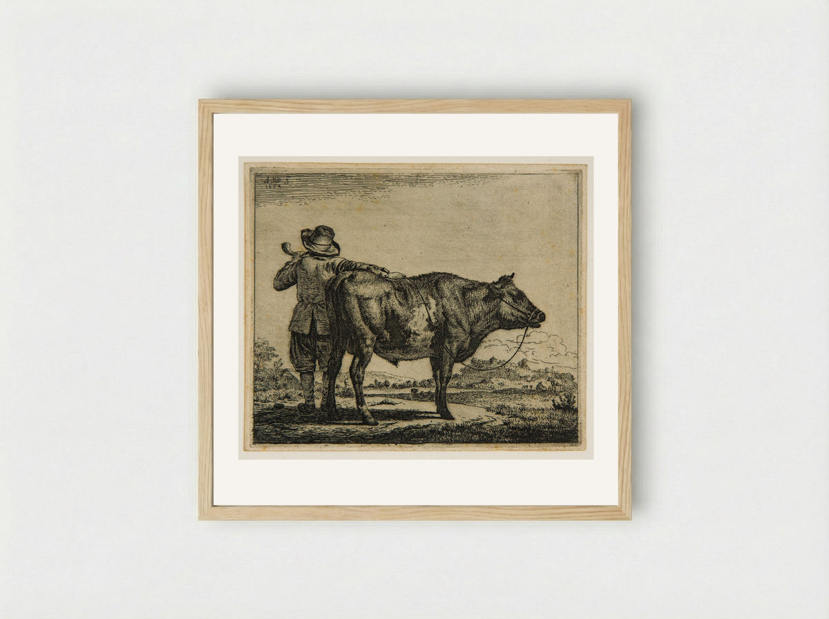 Cowherd and Bull - Adriaen van de Velde - Framed Print Wood