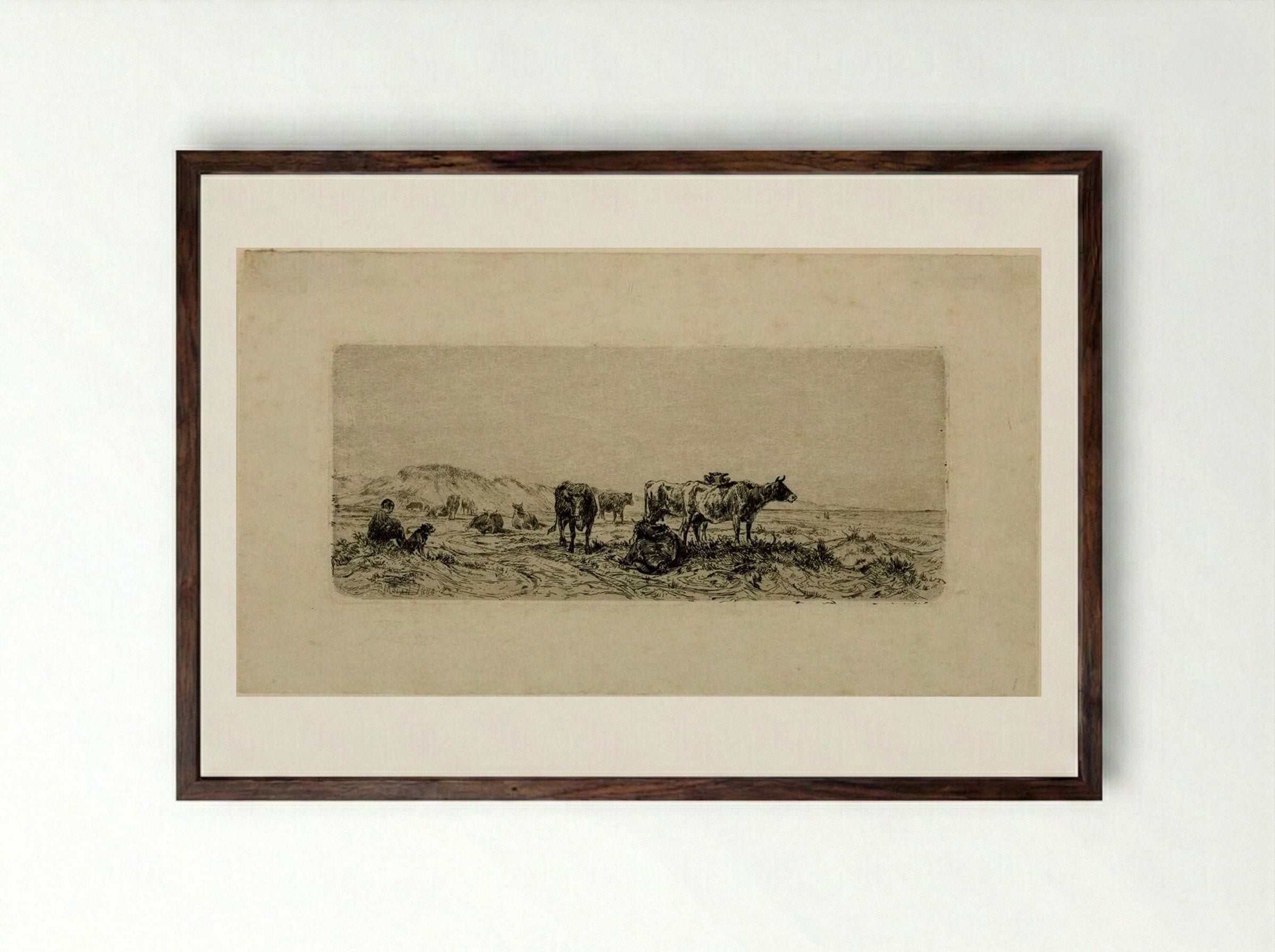 Cowherd - Peter Moran - Framed Print Dark Wood