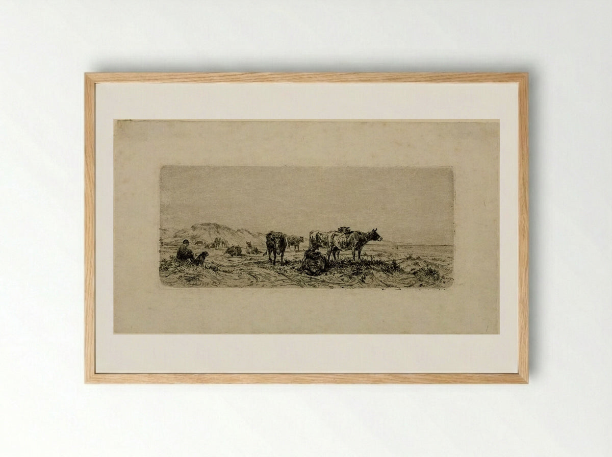 Cowherd - Peter Moran - Framed Print Wood