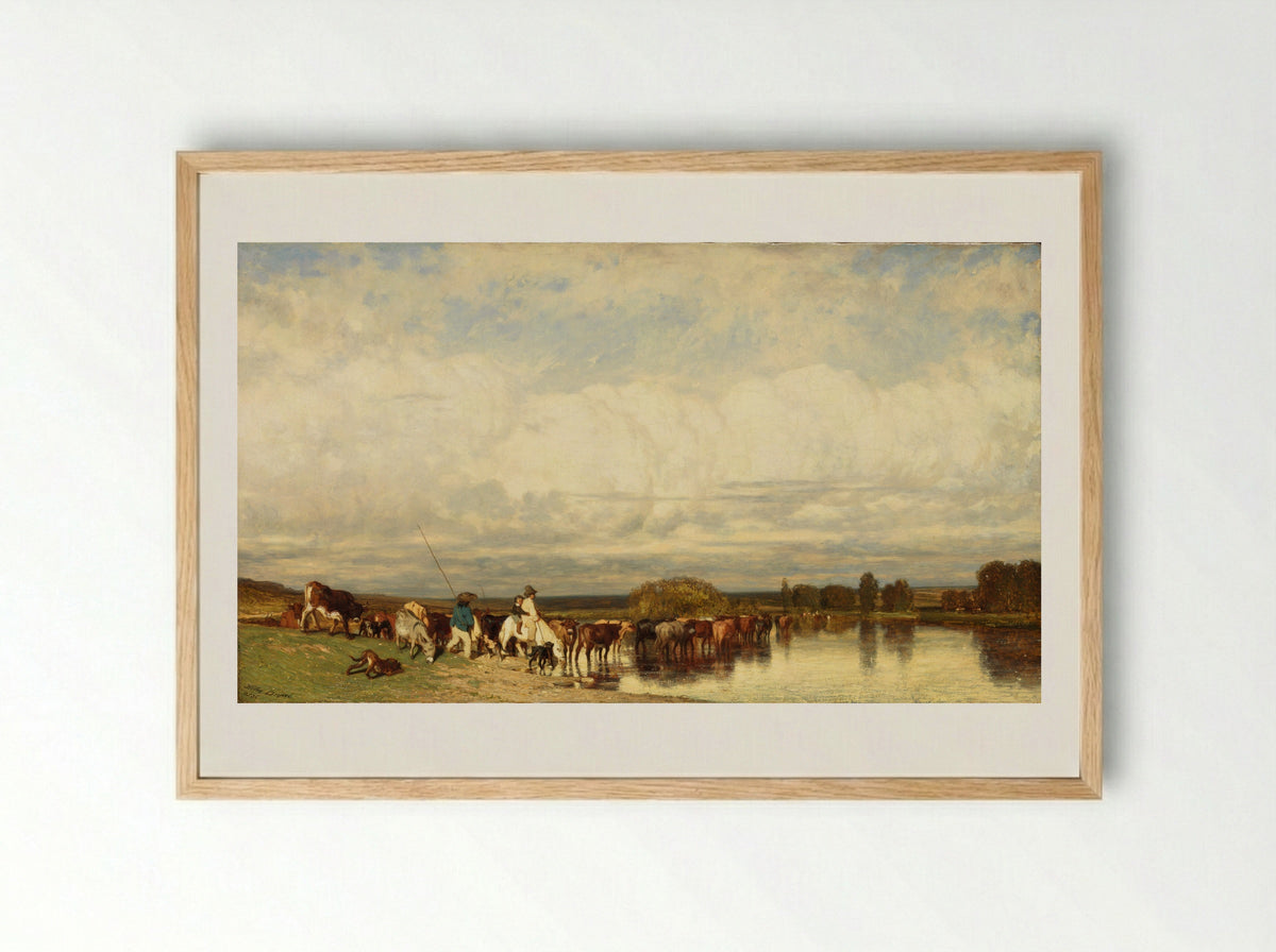 Cows Crossing a Ford - Jules Dupré - Framed Print Wood