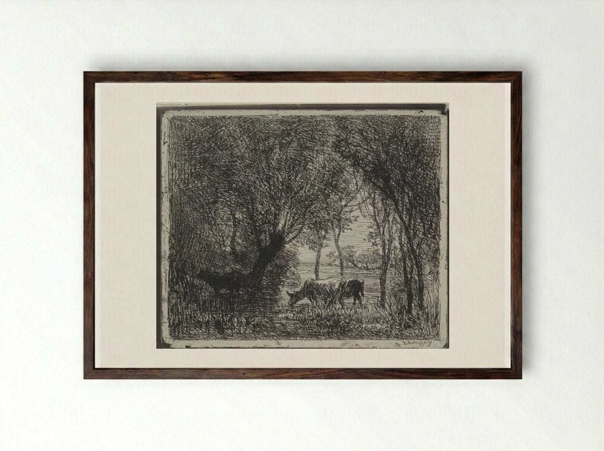 Cows in the Woods - Charles François Daubigny - Framed Print Dark Wood