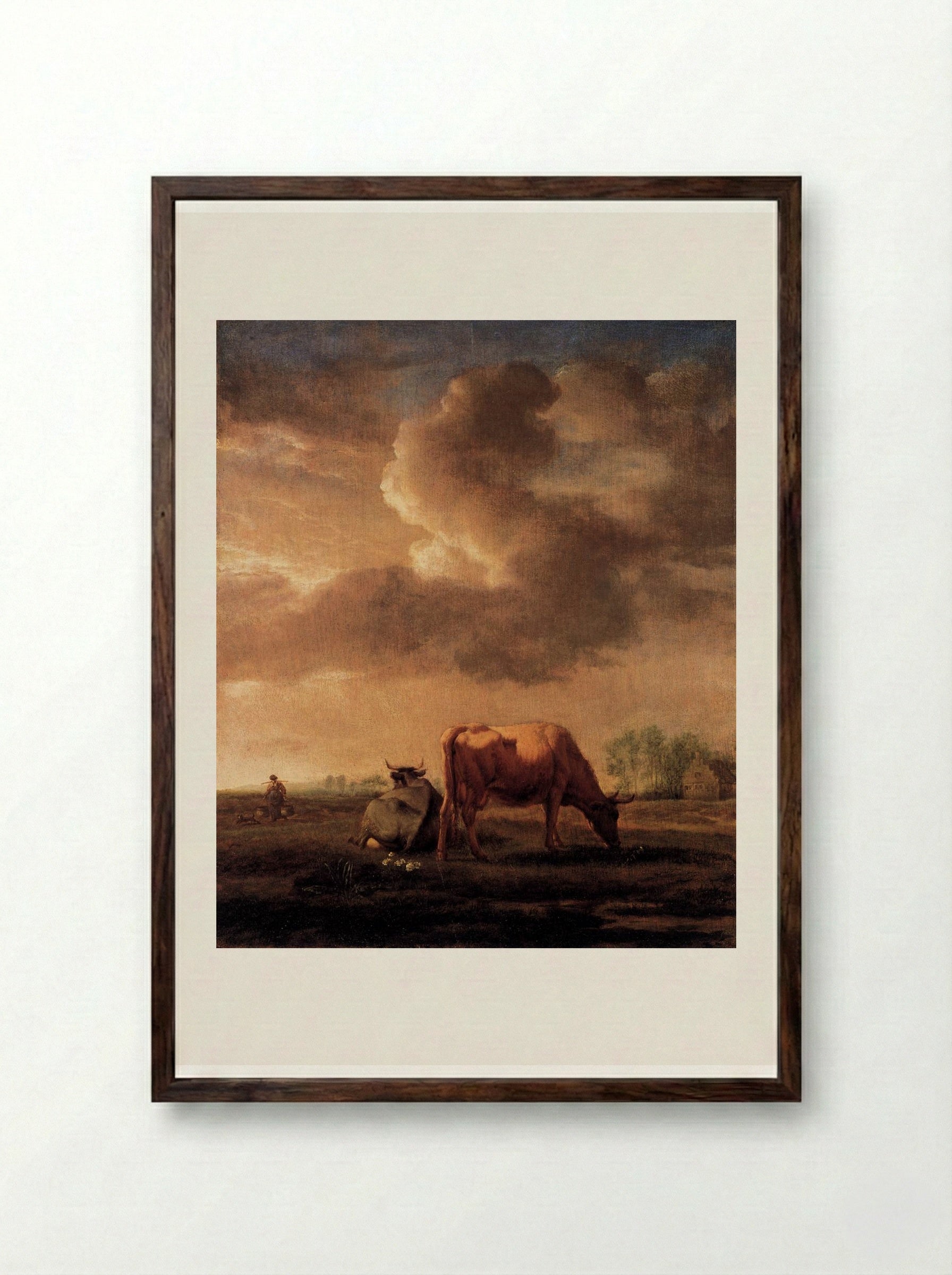 Cows on a Meadow - Adriaen van de Velde - Framed Print Dark Wood