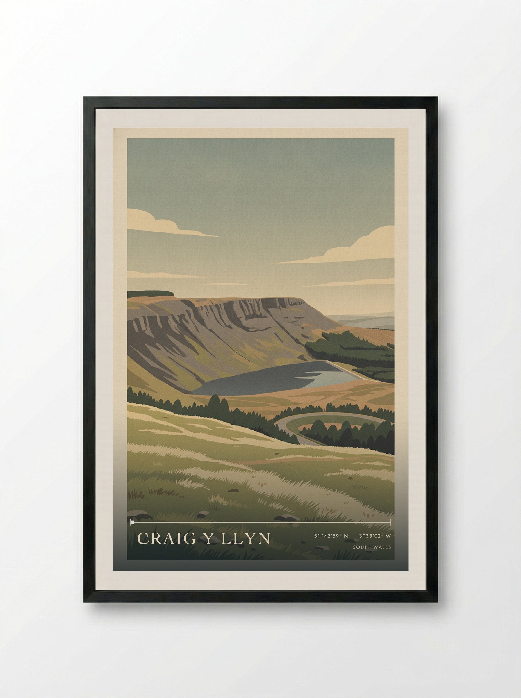 Craig y Llyn South Wales Wales Travel Poster - Framed Print Black