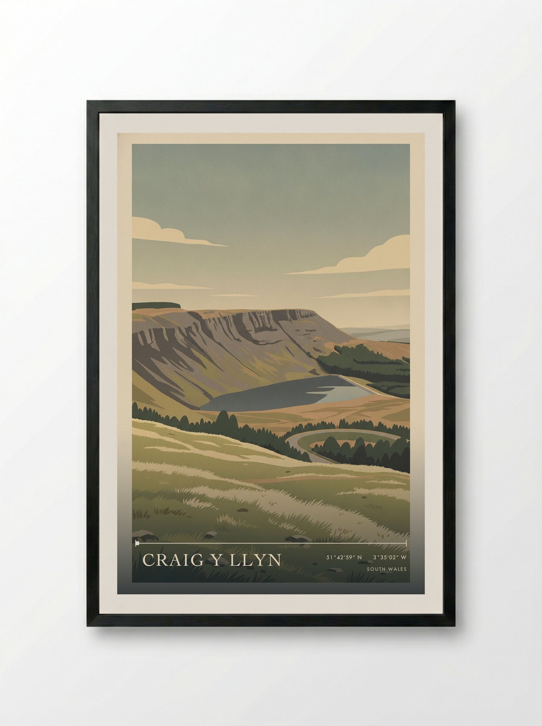 Craig y Llyn South Wales Wales Travel Poster - Framed Print Black