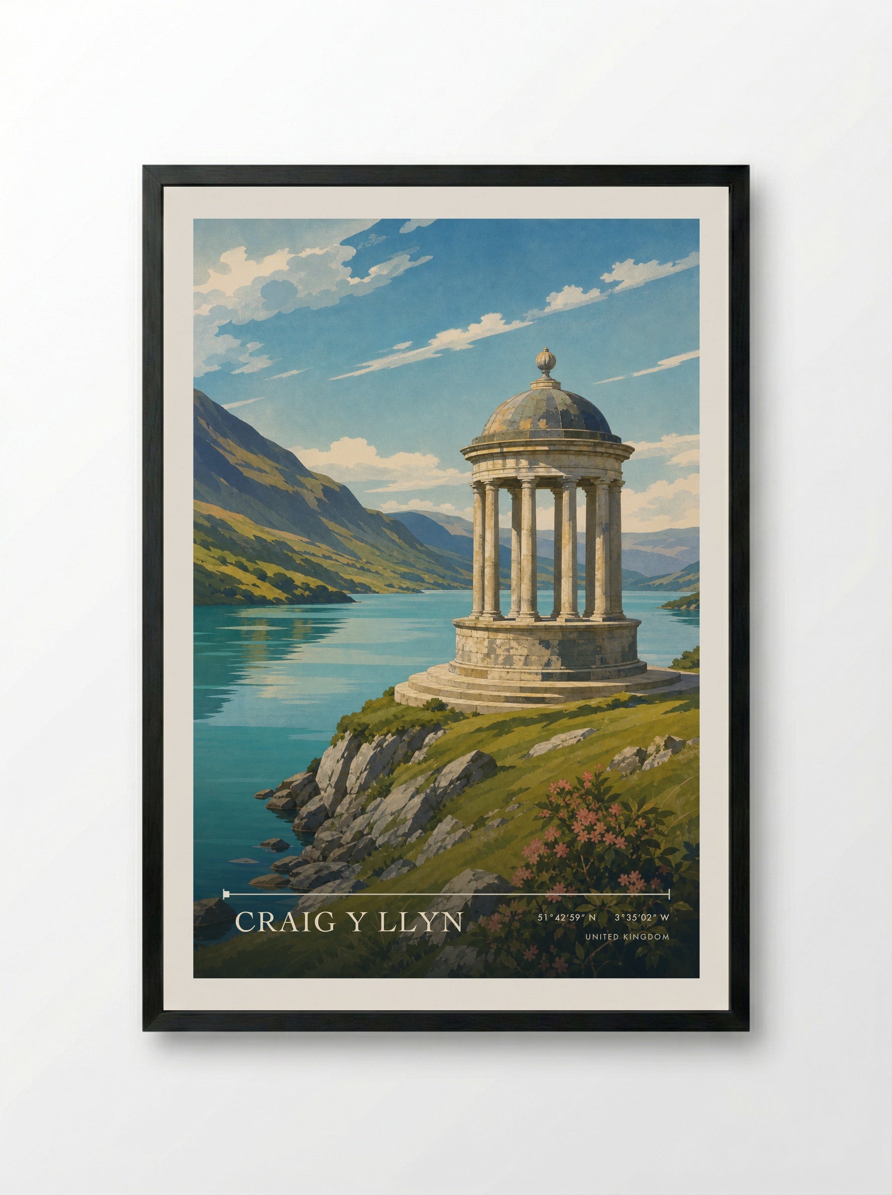 Craig y Llyn United Kingdom Travel Poster - Framed Print Black