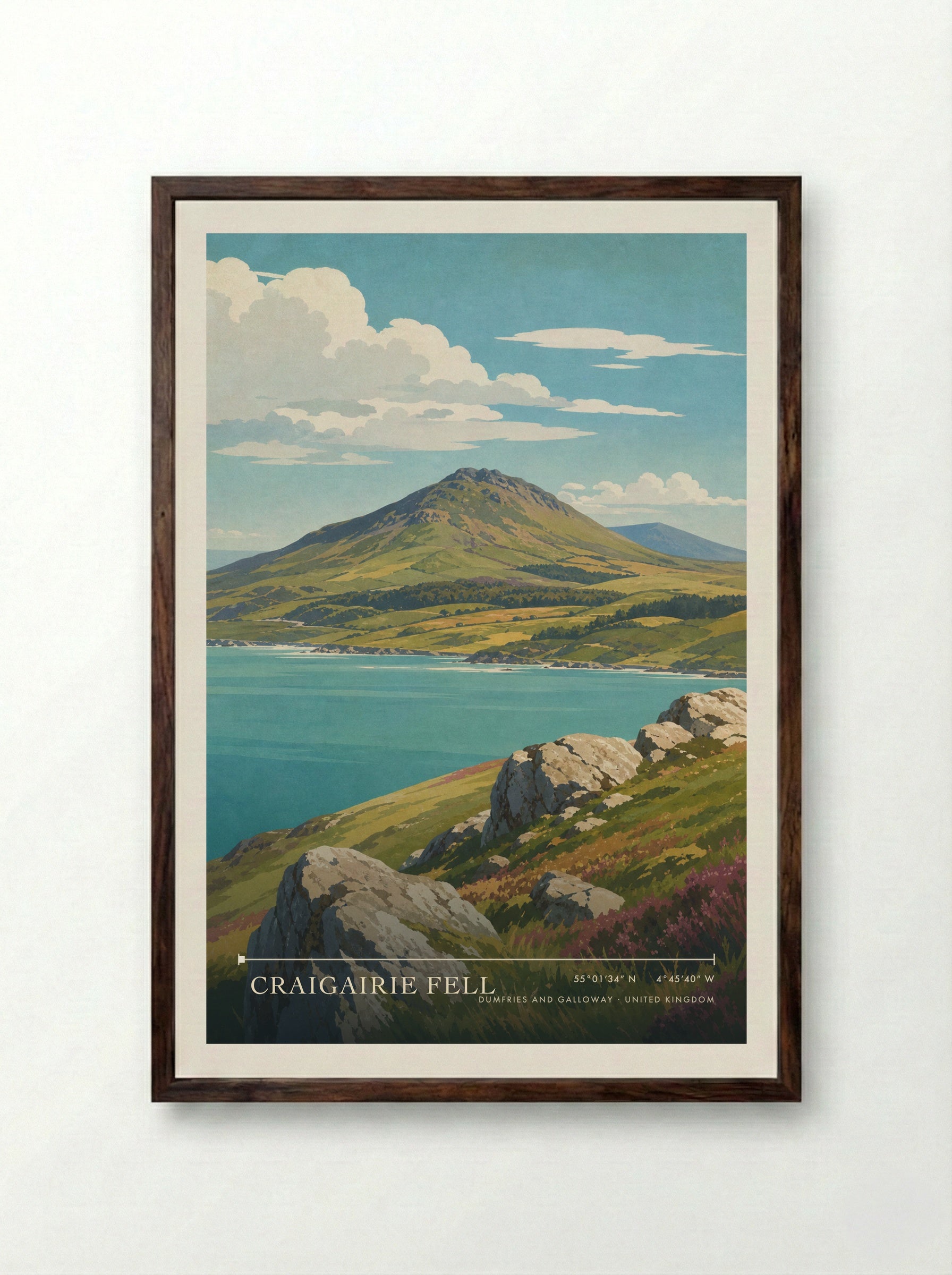 Craigairie Fell Dumfries and Galloway United Kingdom Travel Poster - Framed Print Dark Wood
