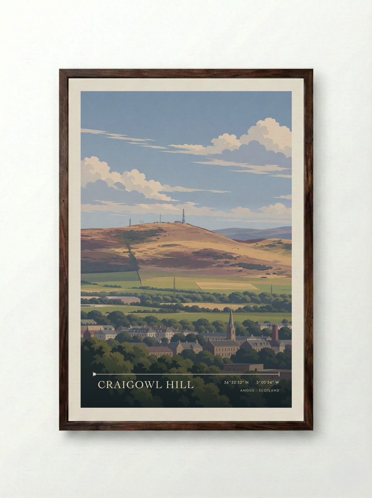 Craigowl Hill, Angus | Travel Poster - Framed Print Dark Wood