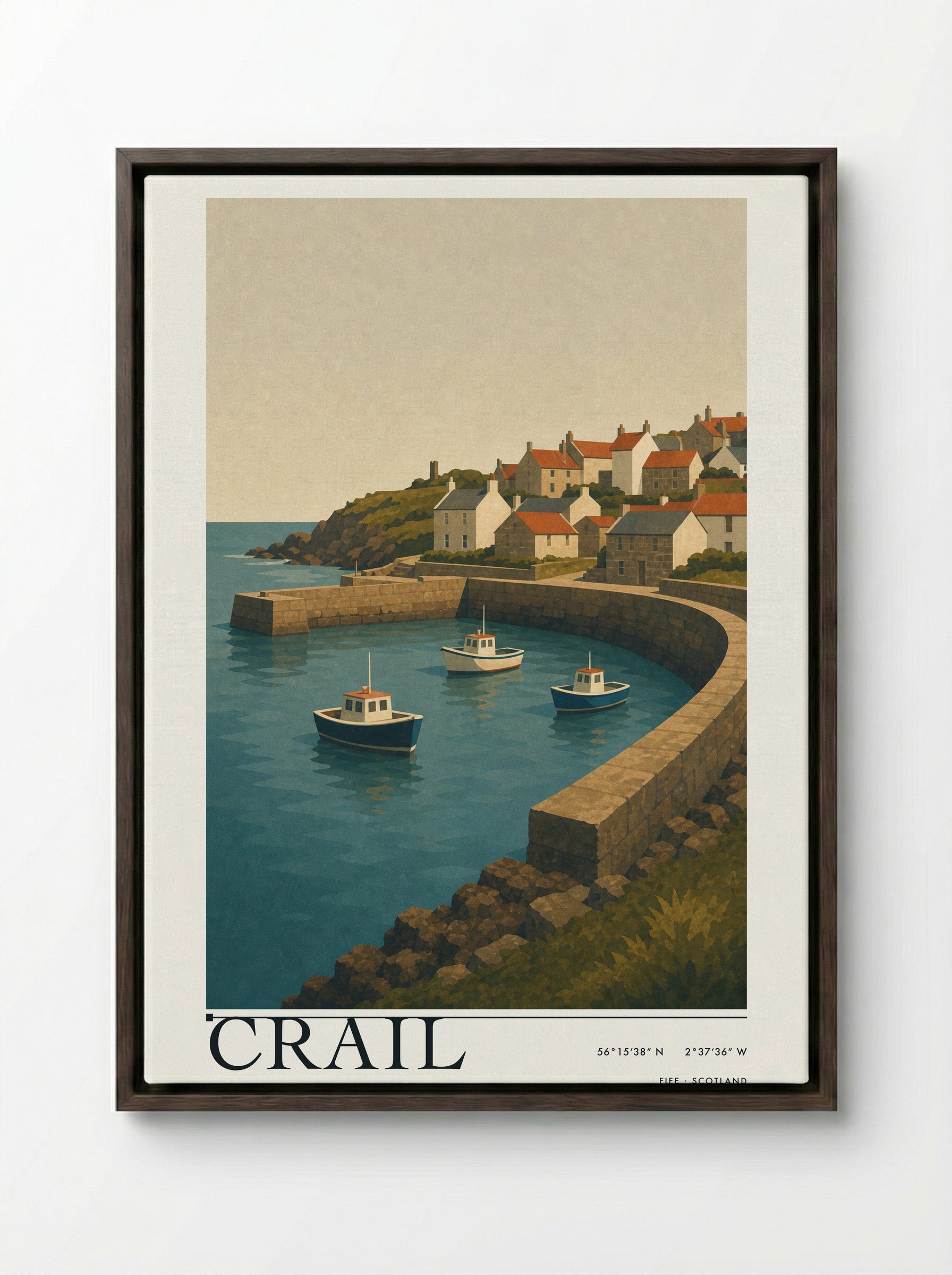 Crail Fife Travel Poster - Framed Canvas Dark Wood
