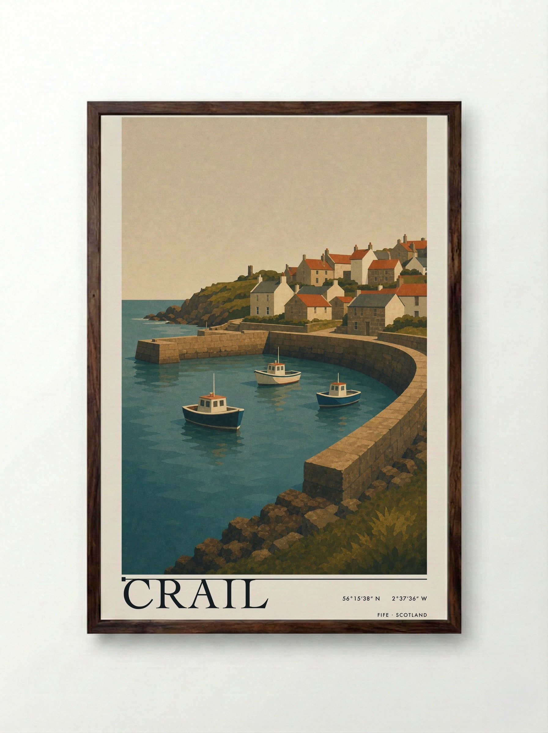 Crail Fife Travel Poster - Framed Print Dark Wood