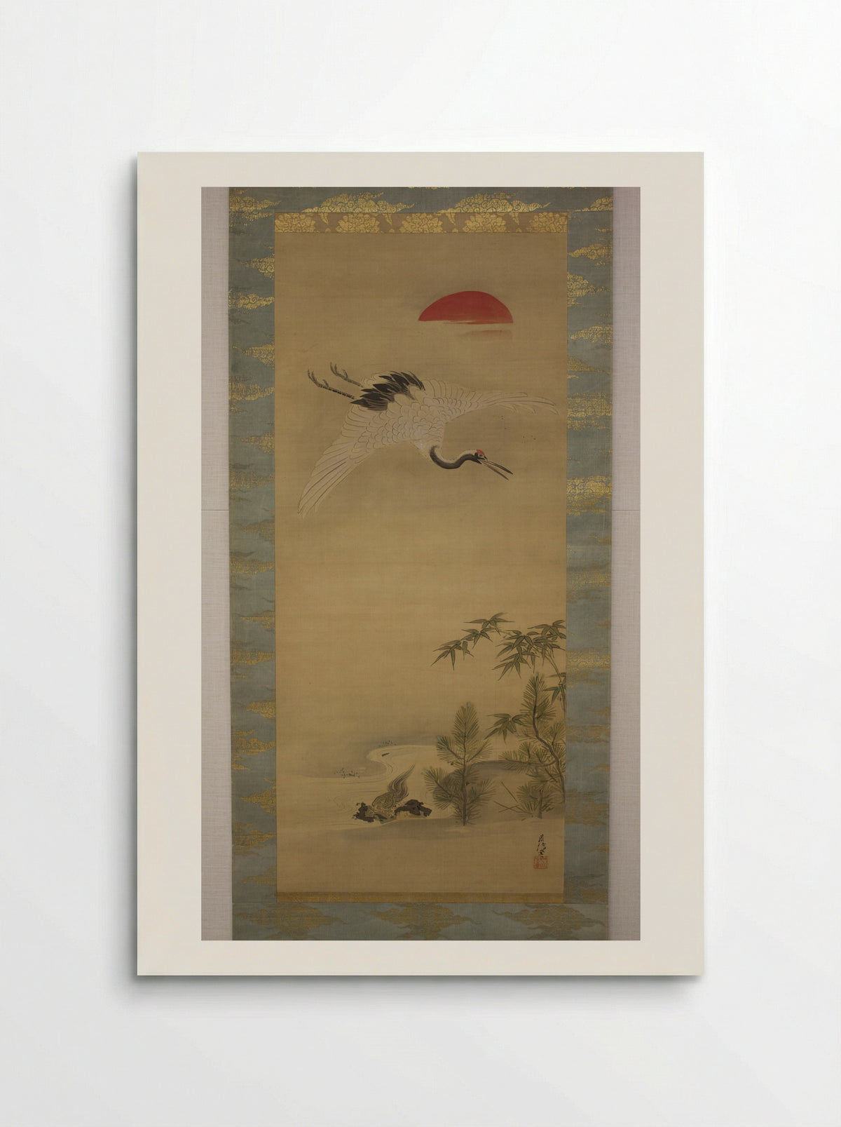 Crane, Tortoise, Pine, and Bamboo under a Rising Sun - Kano Chikanobu - Poster
