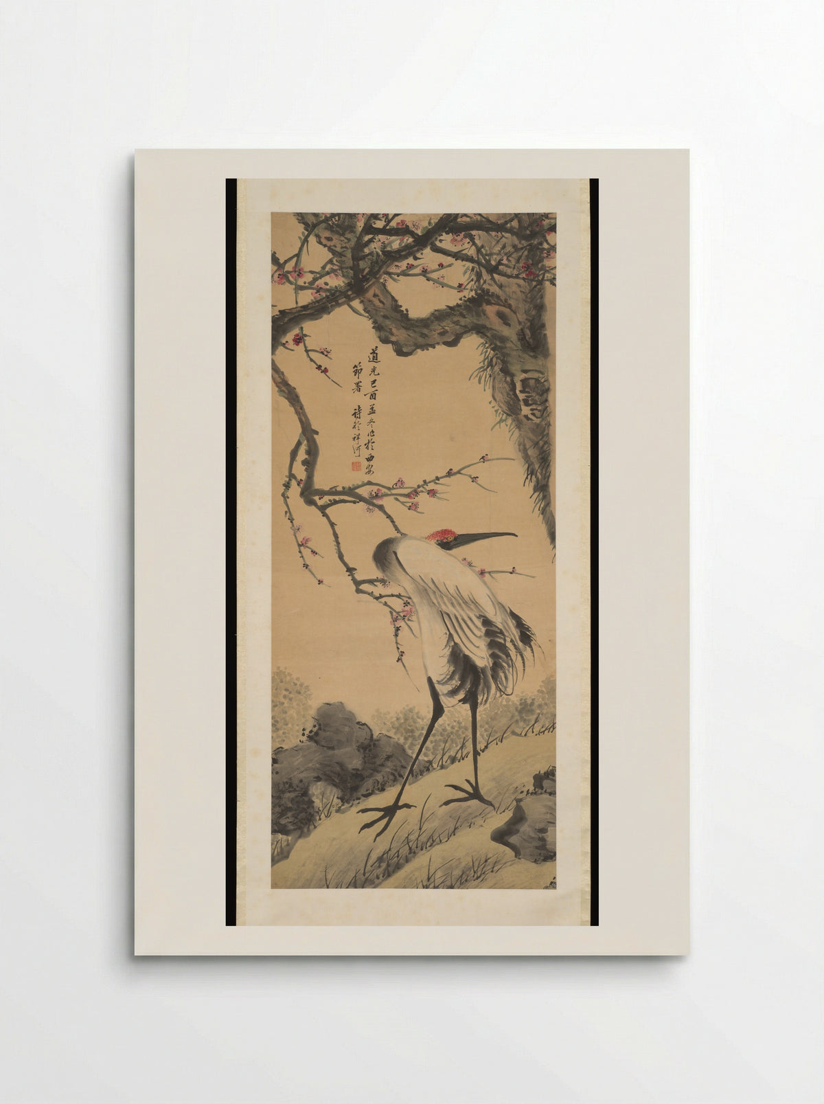 Crane under Prunus - Xiang He - Poster