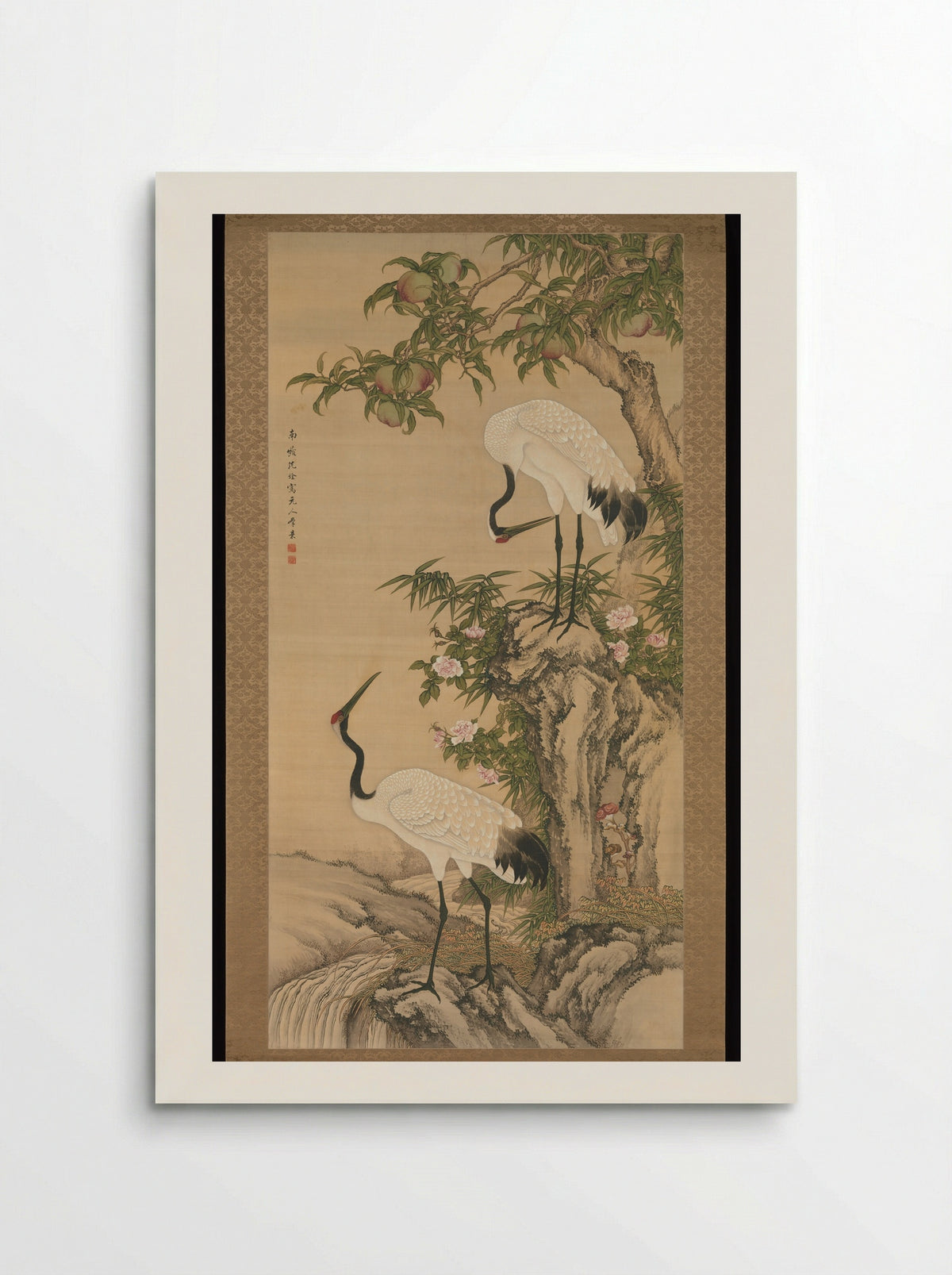 Cranes, Peach Tree, and China Rose - Shen Quan - Poster