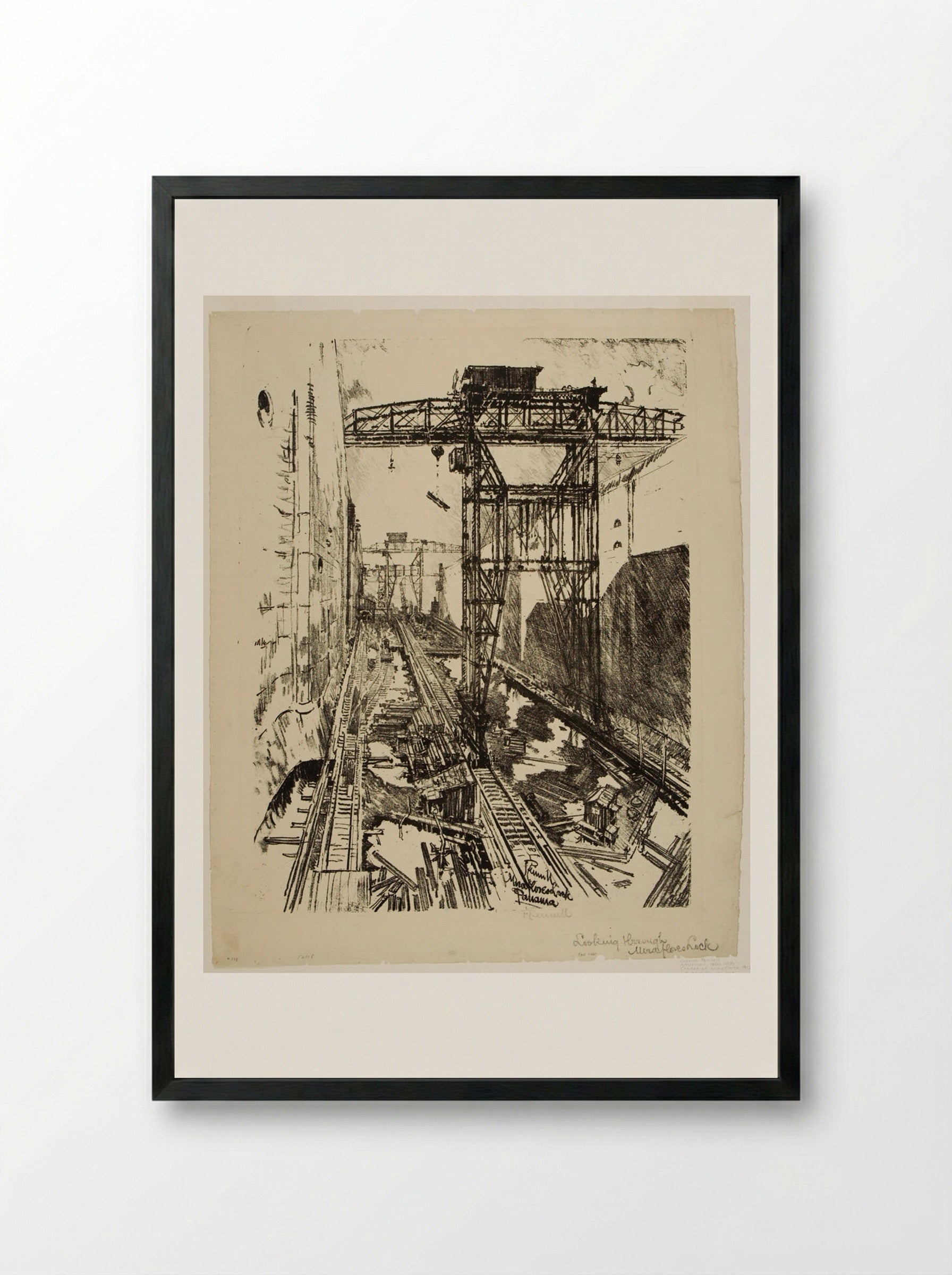 Cranes at Miraflores - Joseph Pennell - Framed Print Black