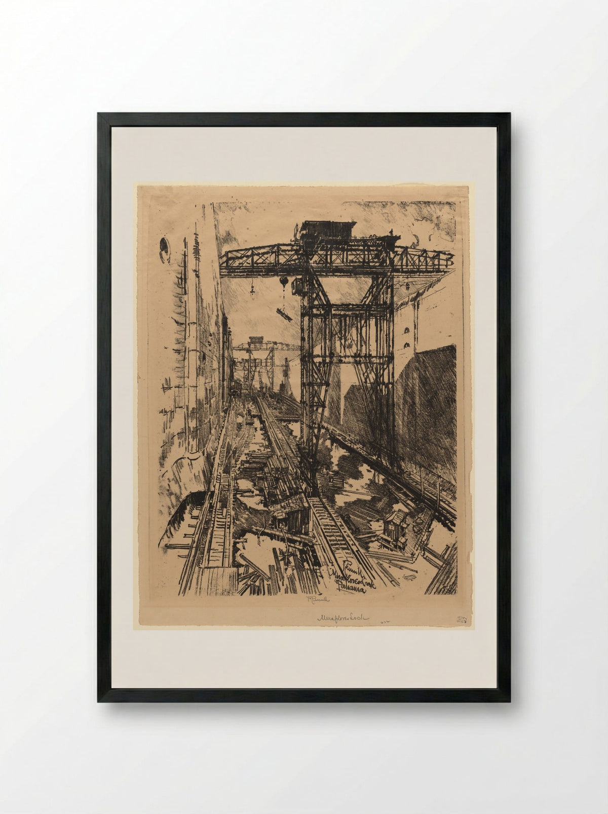 Cranes at Miraflores - Joseph Pennell - Framed Print Black