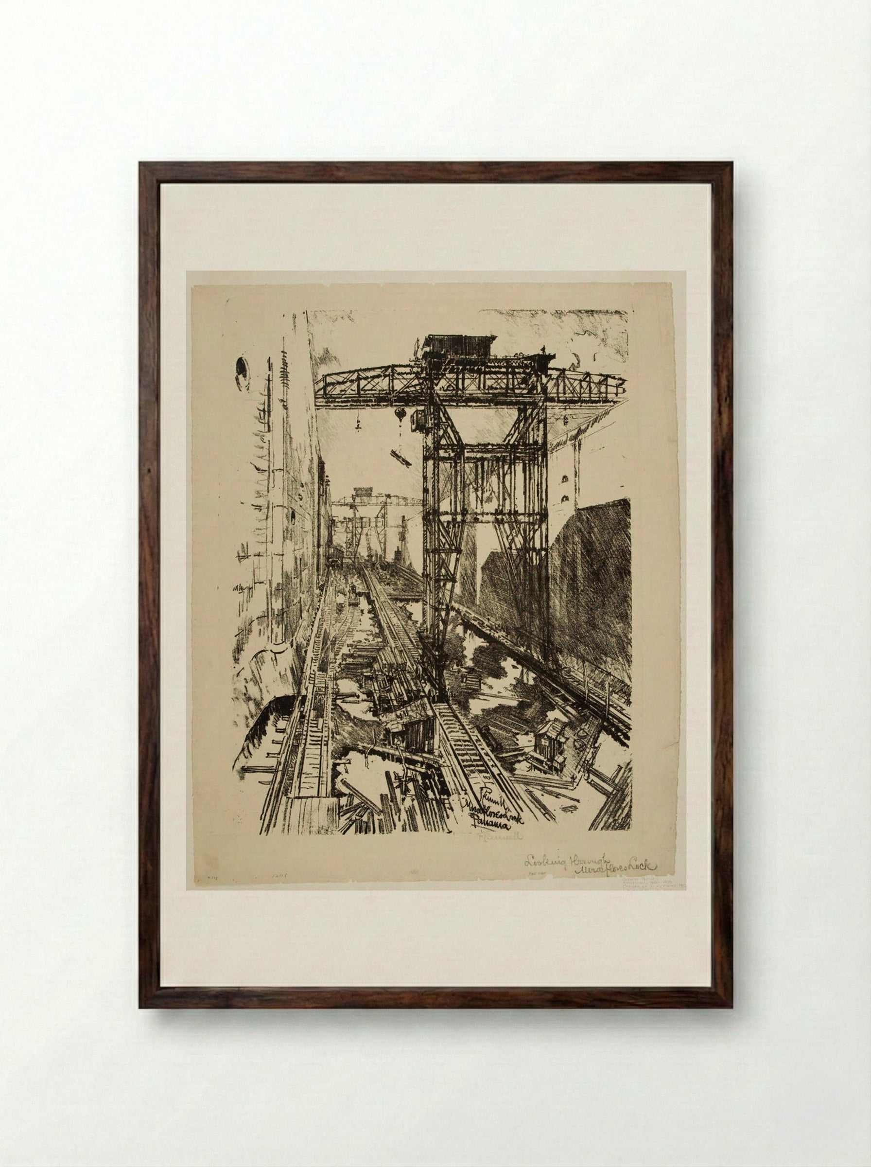 Cranes at Miraflores - Joseph Pennell - Framed Print Dark Wood