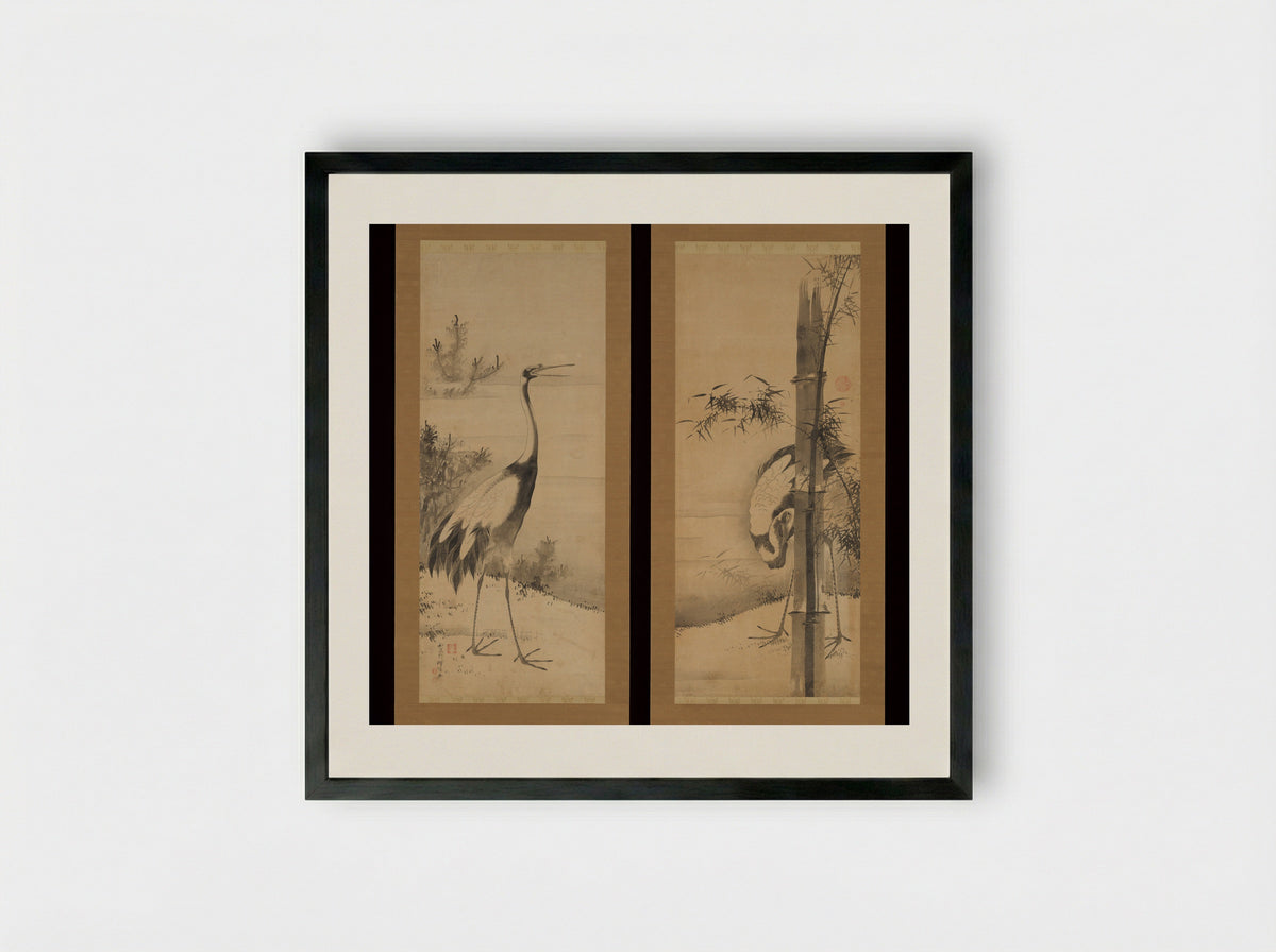 Cranes - Soga Shōhaku - Framed Print Black