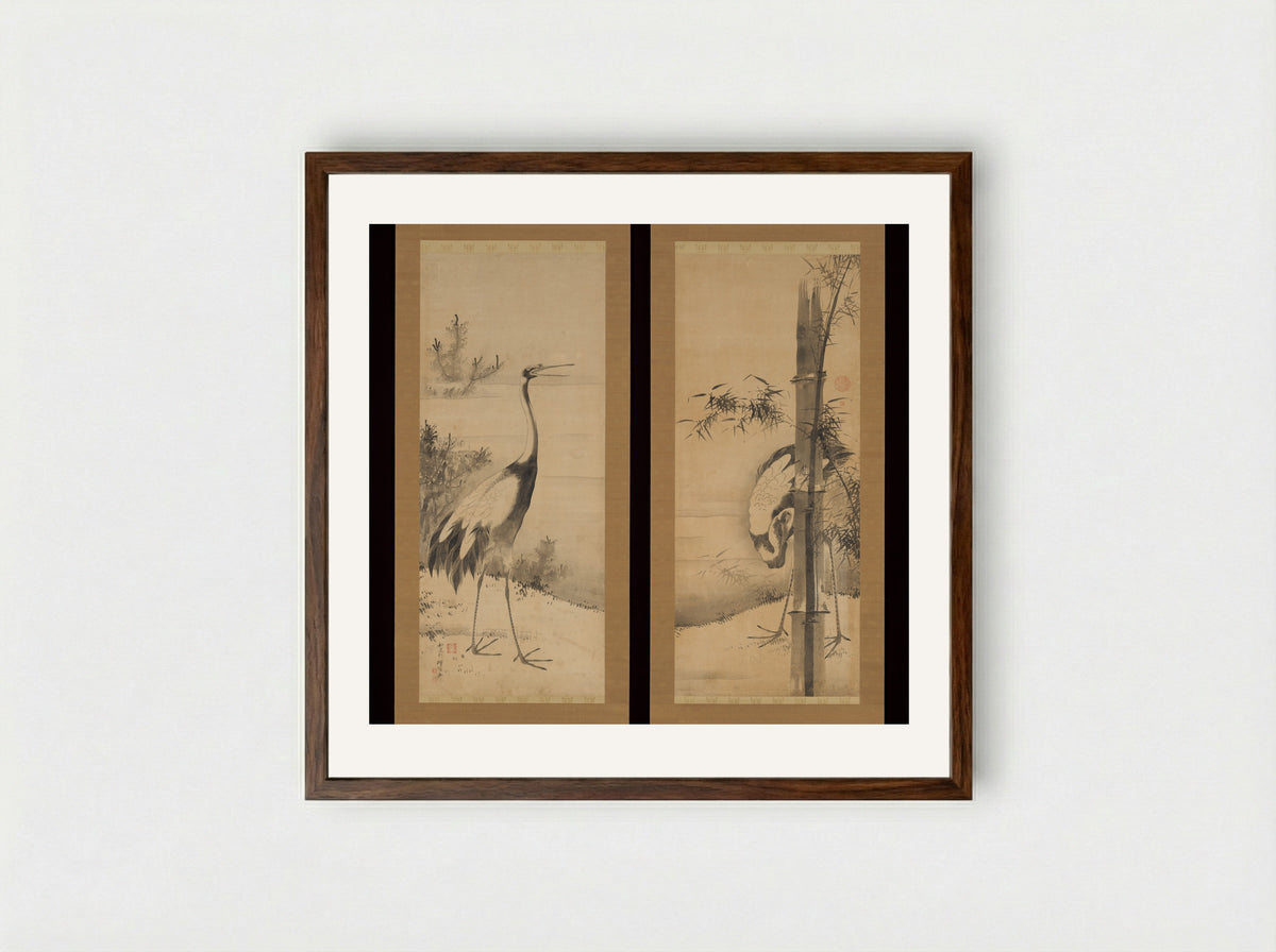 Cranes - Soga Shōhaku - Framed Print Dark Wood