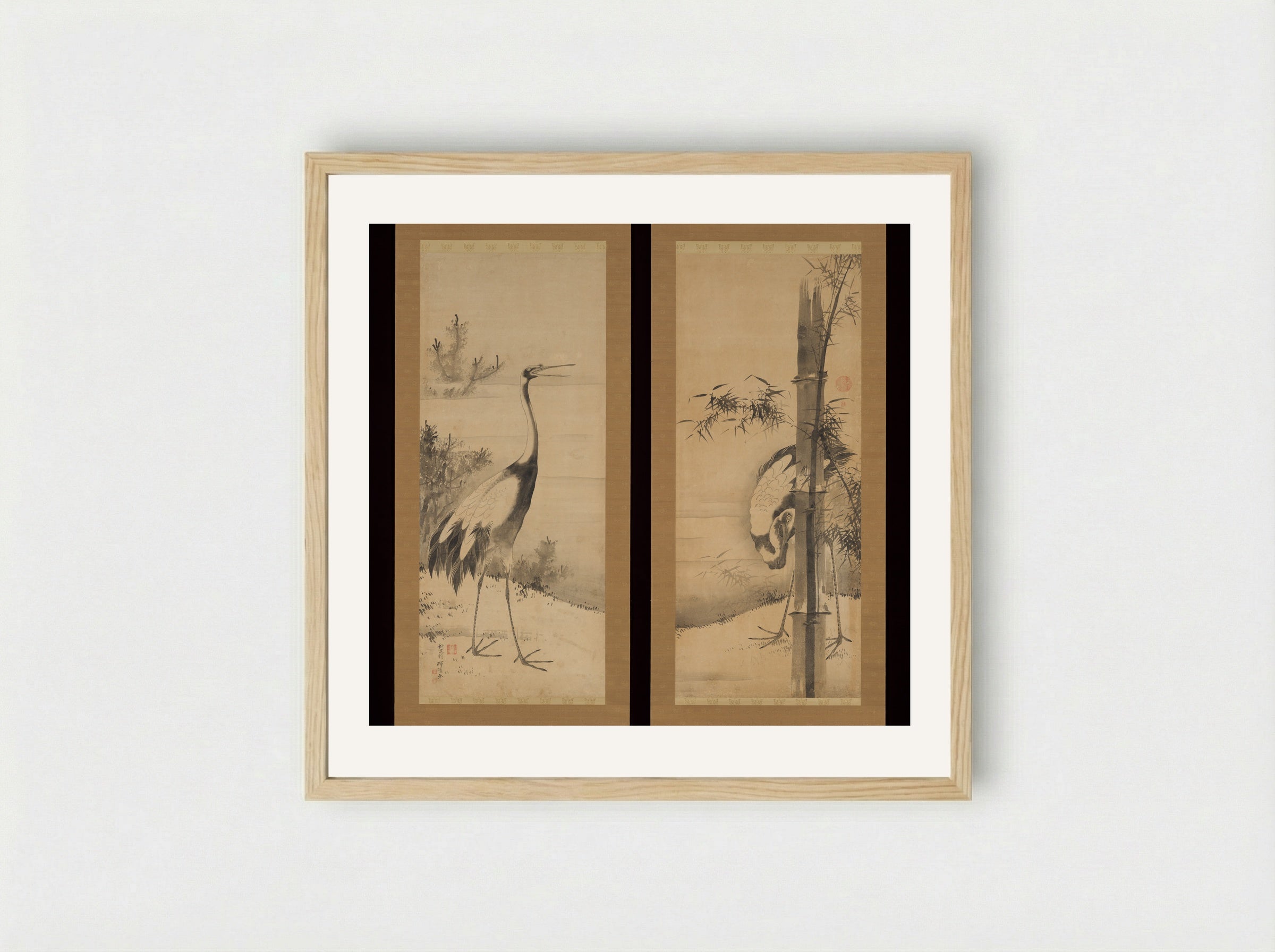 Cranes - Soga Shōhaku - Framed Print Wood