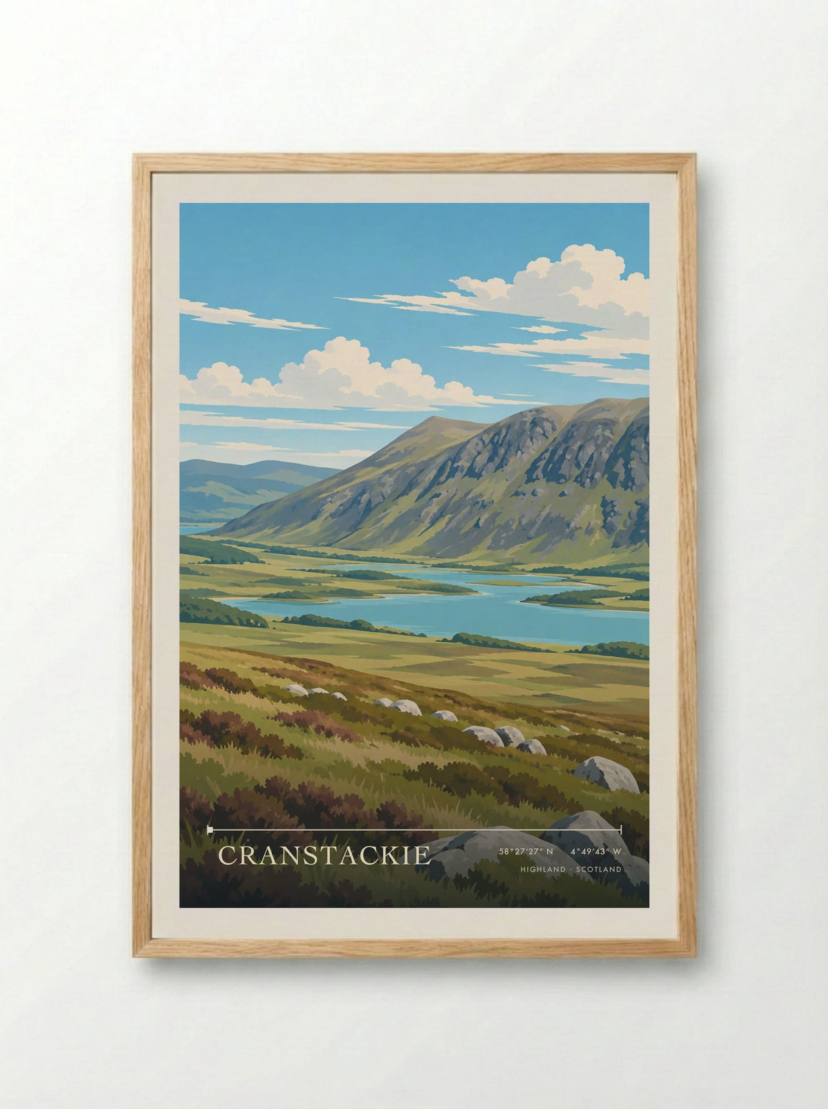 Cranstackie, Highland | Travel Poster - Framed Print Wood