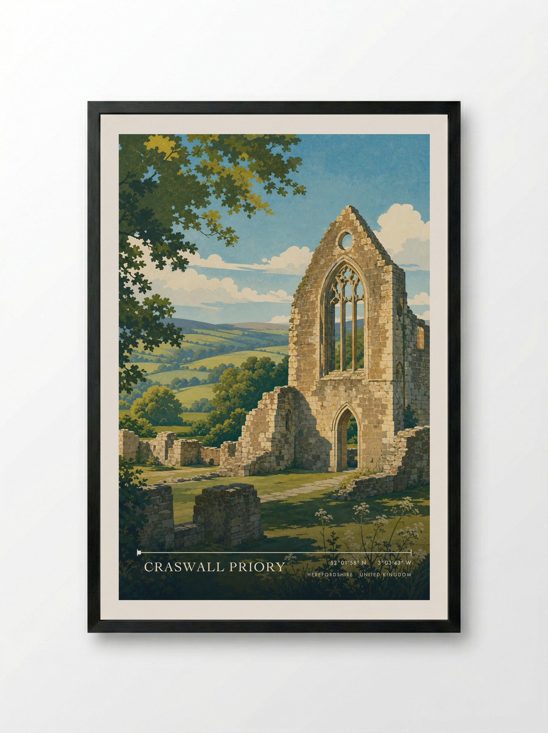 Craswall Priory Herefordshire United Kingdom Travel Poster - Framed Print Black