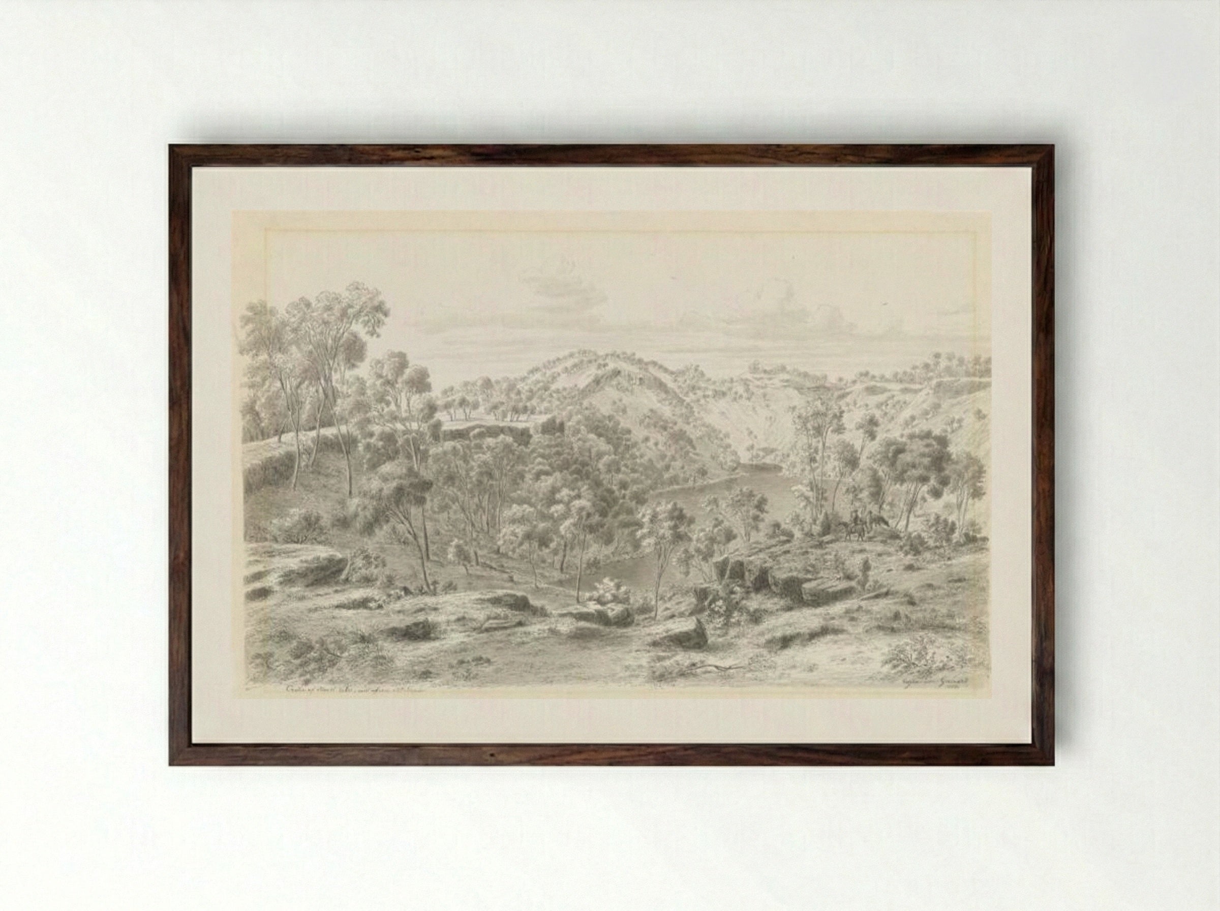 Crater of Mount Eccles, West from Mount Napier - Eugene von Guerard - Framed Print Dark Wood