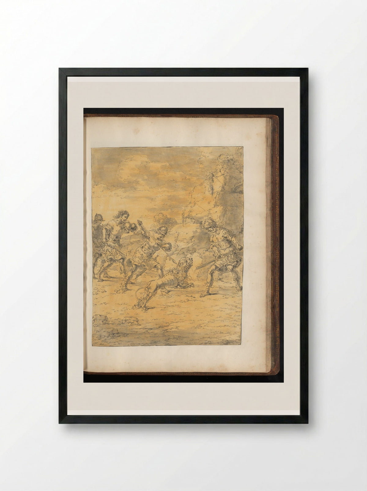 Craterus Kills the Lion Attacking Alexander the Great - Leonaert Bramer - Framed Print Black