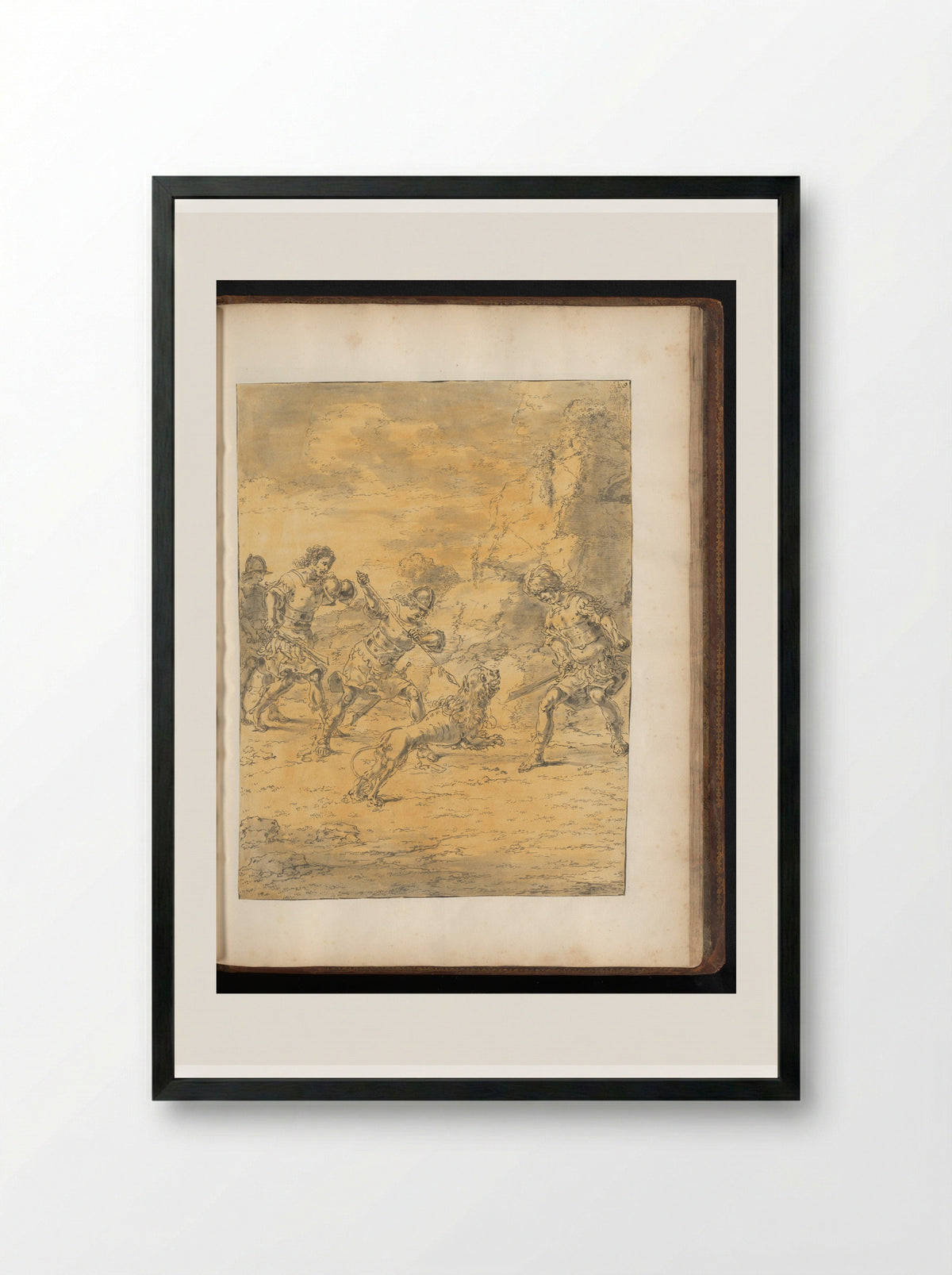 Craterus Kills the Lion Attacking Alexander the Great - Leonaert Bramer - Framed Print Black