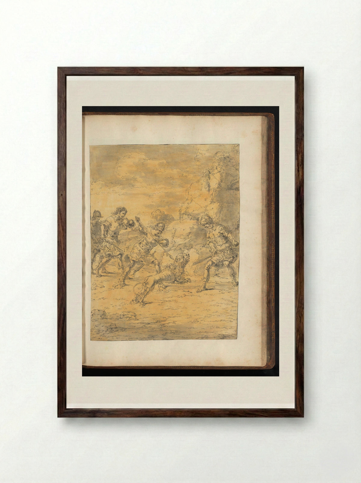 Craterus Kills the Lion Attacking Alexander the Great - Leonaert Bramer - Framed Print Dark Wood
