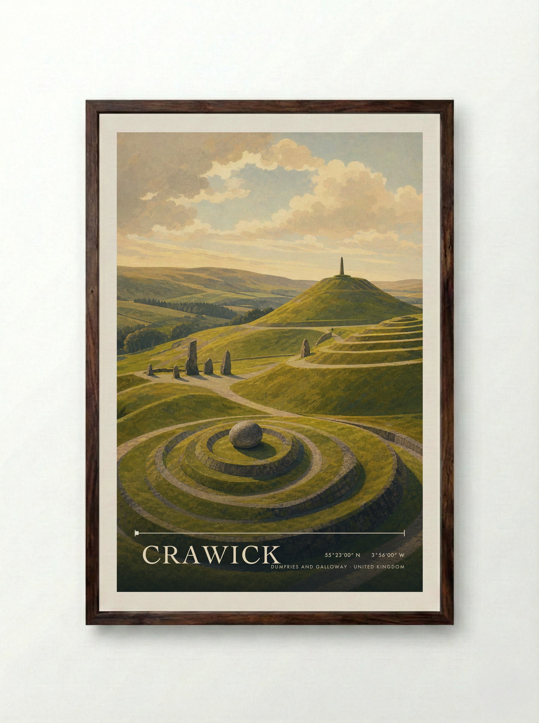 Crawick Dumfries and Galloway United Kingdom Travel Poster - Framed Print Dark Wood