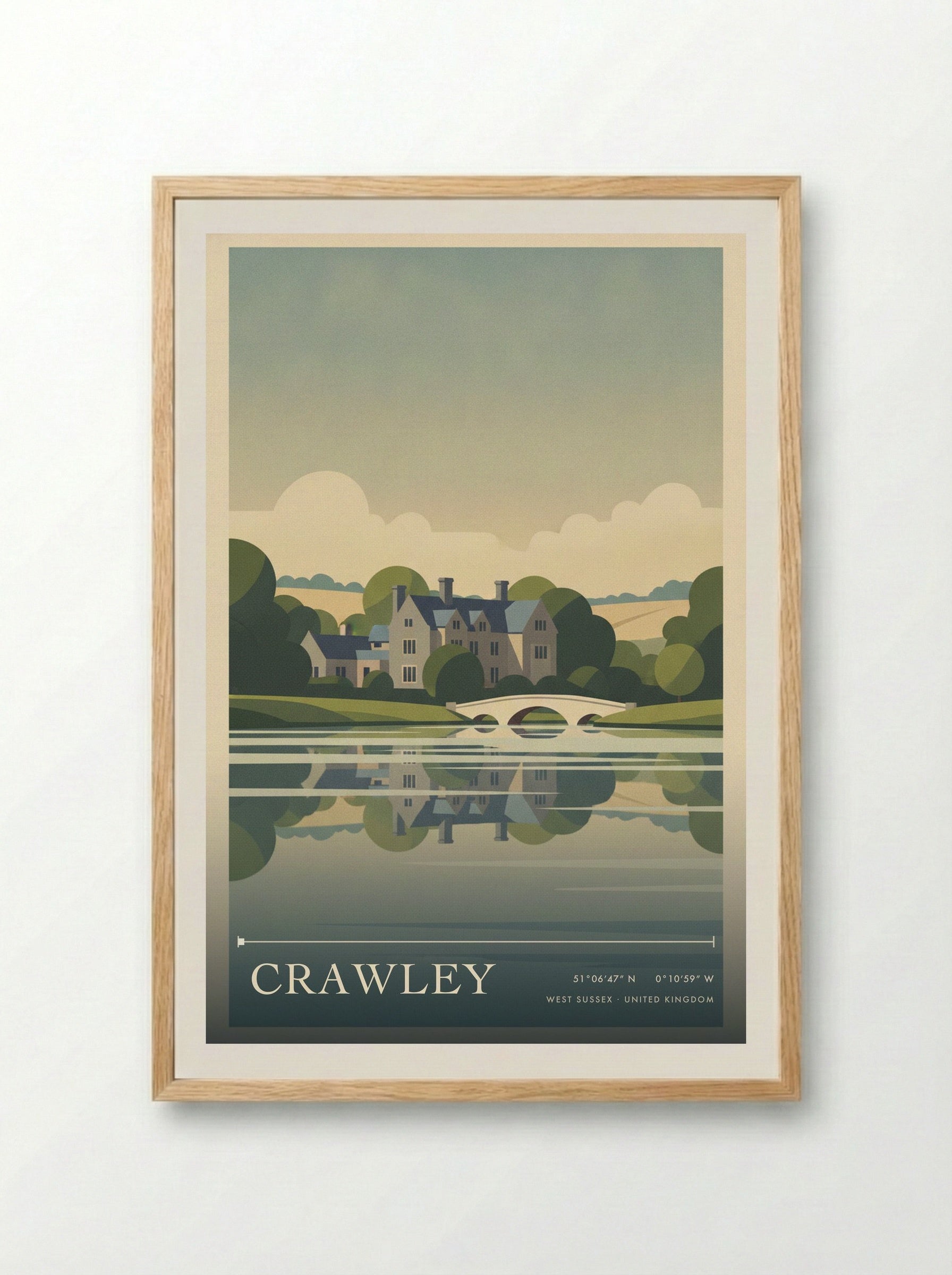 Crawley West Sussex United Kingdom Travel Poster - Framed Print Wood