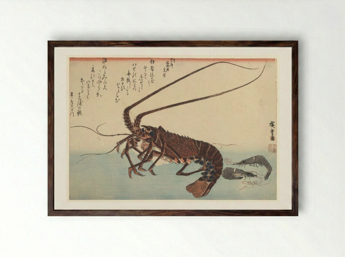 Crayfish and Two Shrimps - Utagawa Hiroshige - Framed Print Dark Wood