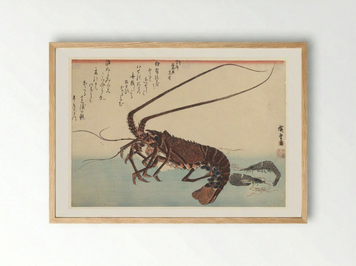 Crayfish and Two Shrimps - Utagawa Hiroshige - Framed Print Wood